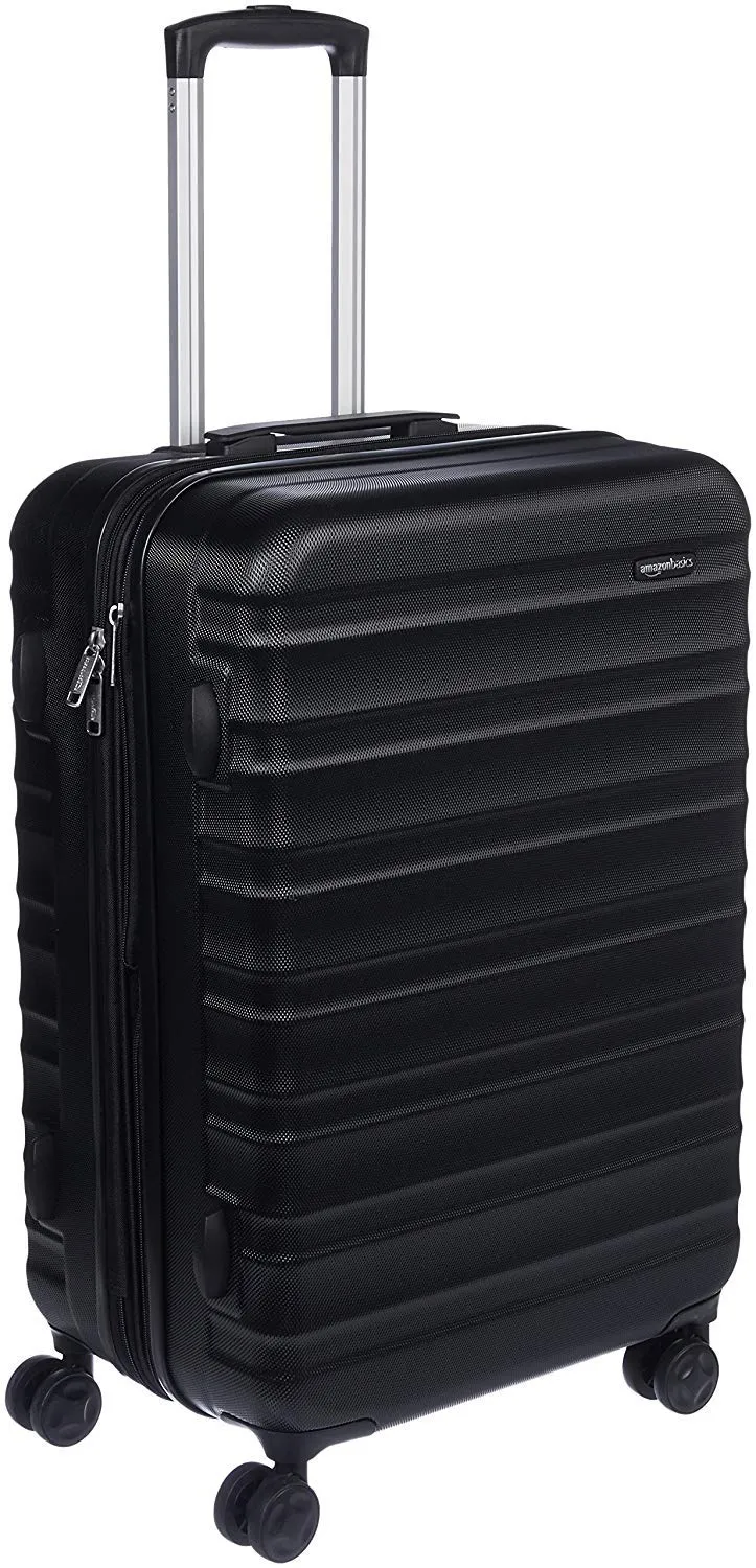 Amazon Basics Valigia Rigida Media - Bagaglio Espandibile ABS con 4 Ruote Doppie Girevoli - Resistente ai Graffi e Leggera - 68 x 45,1 x 28,6cm - Nero