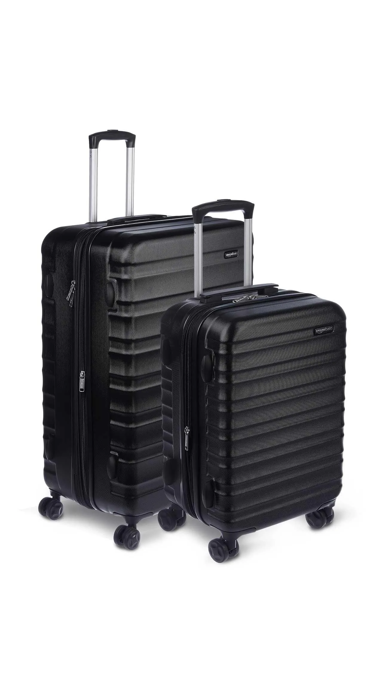 Amazon Basics Set Valigie Rigide (Piccola + Grande) - Bagagli Espandibili ABS con 4 Ruote Doppie Girevoli - Resistenti ai Graffi e Leggeri - Nero