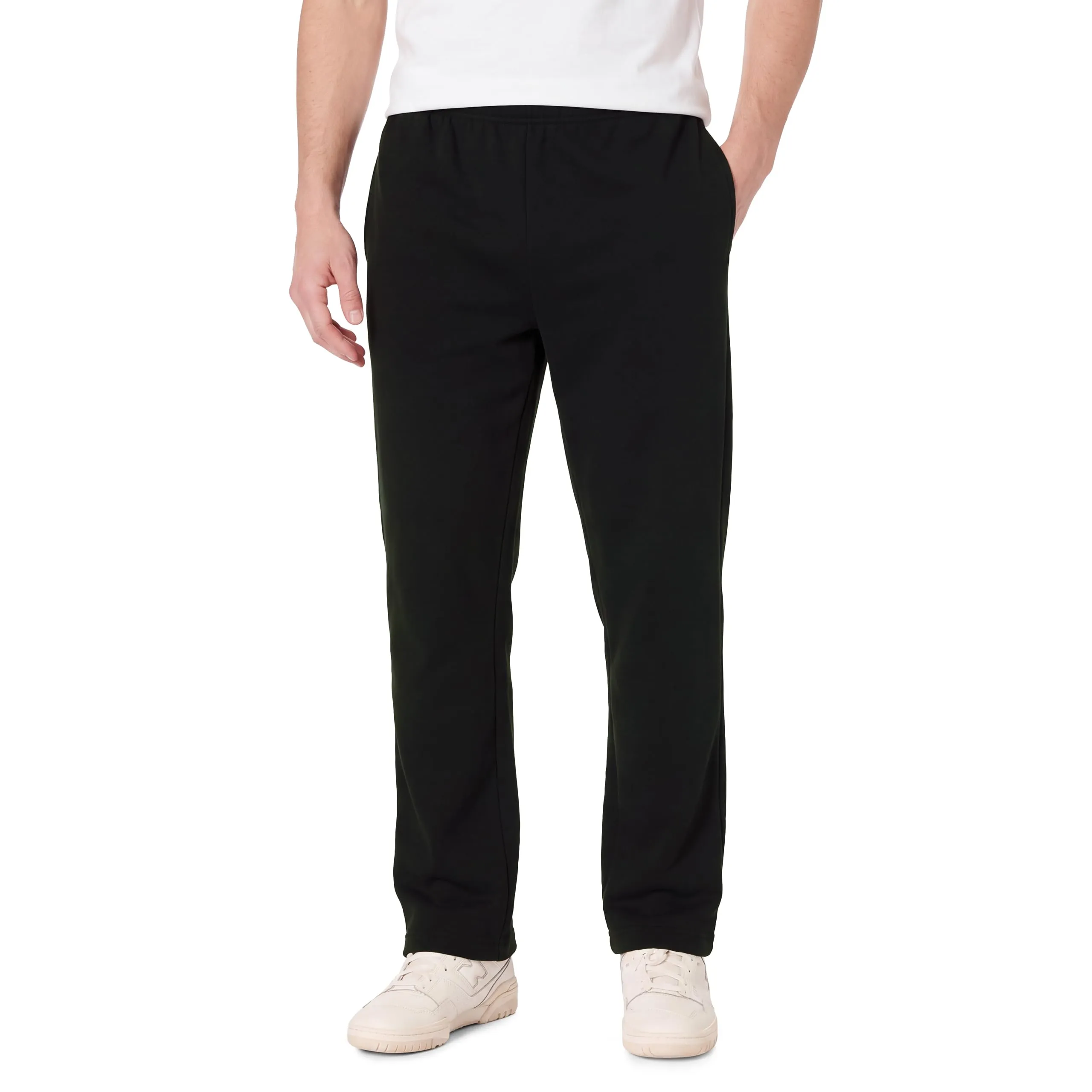 Amazon Essentials Pantaloni Sportivi in Pile con Fondo Aperto (Disponibili in Taglie Extra Forti) Uomo, Nero, M