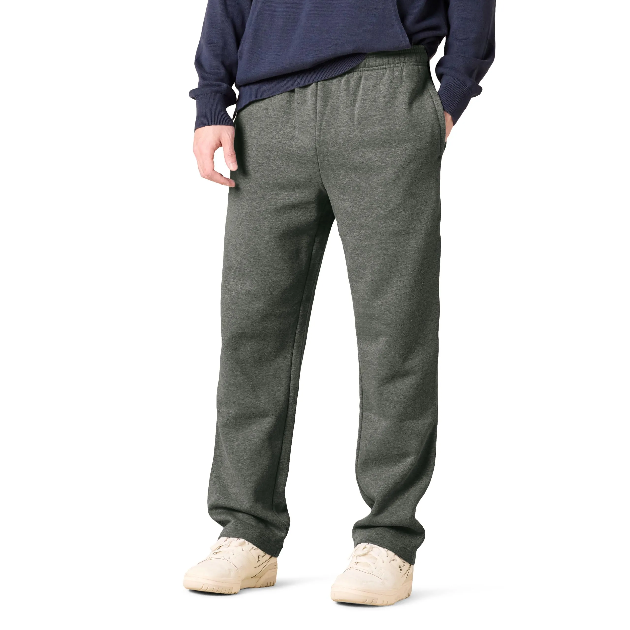Amazon Essentials Pantaloni Sportivi in Pile con Fondo Aperto (Disponibili in Taglie Extra Forti) Uomo, Grigio Medio Puntinato, S