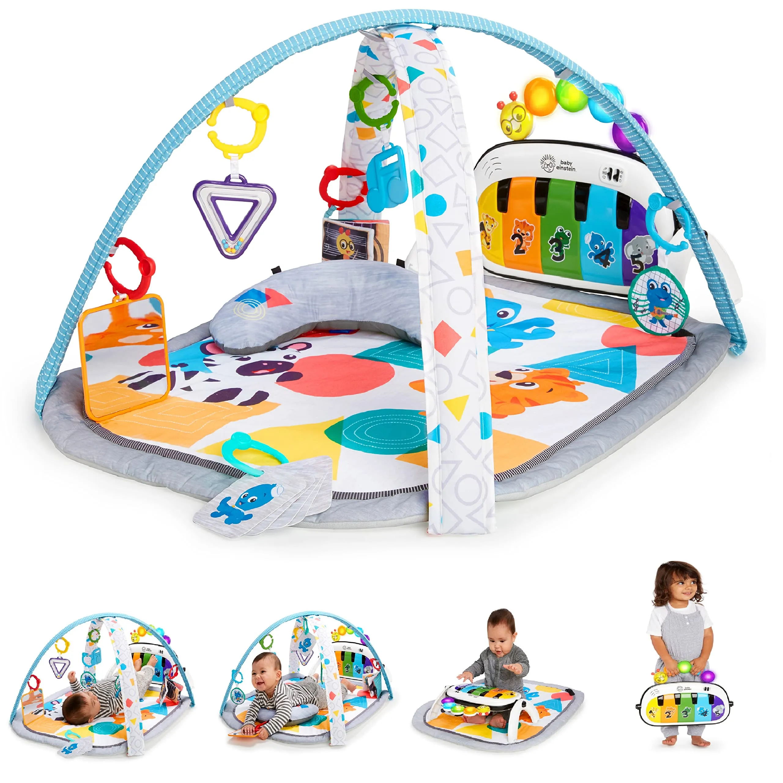 Baby Einstein, Palestrina Multiattivita Musicale per Bambini Kickin' Tunes 4in1 con Pianoforte, 70+ Suoni, 25+ Minuti di Musica e Luci, Arco di Gioco, 7 Giocattoli Rimovibili, 4 Lingue, per Neonati