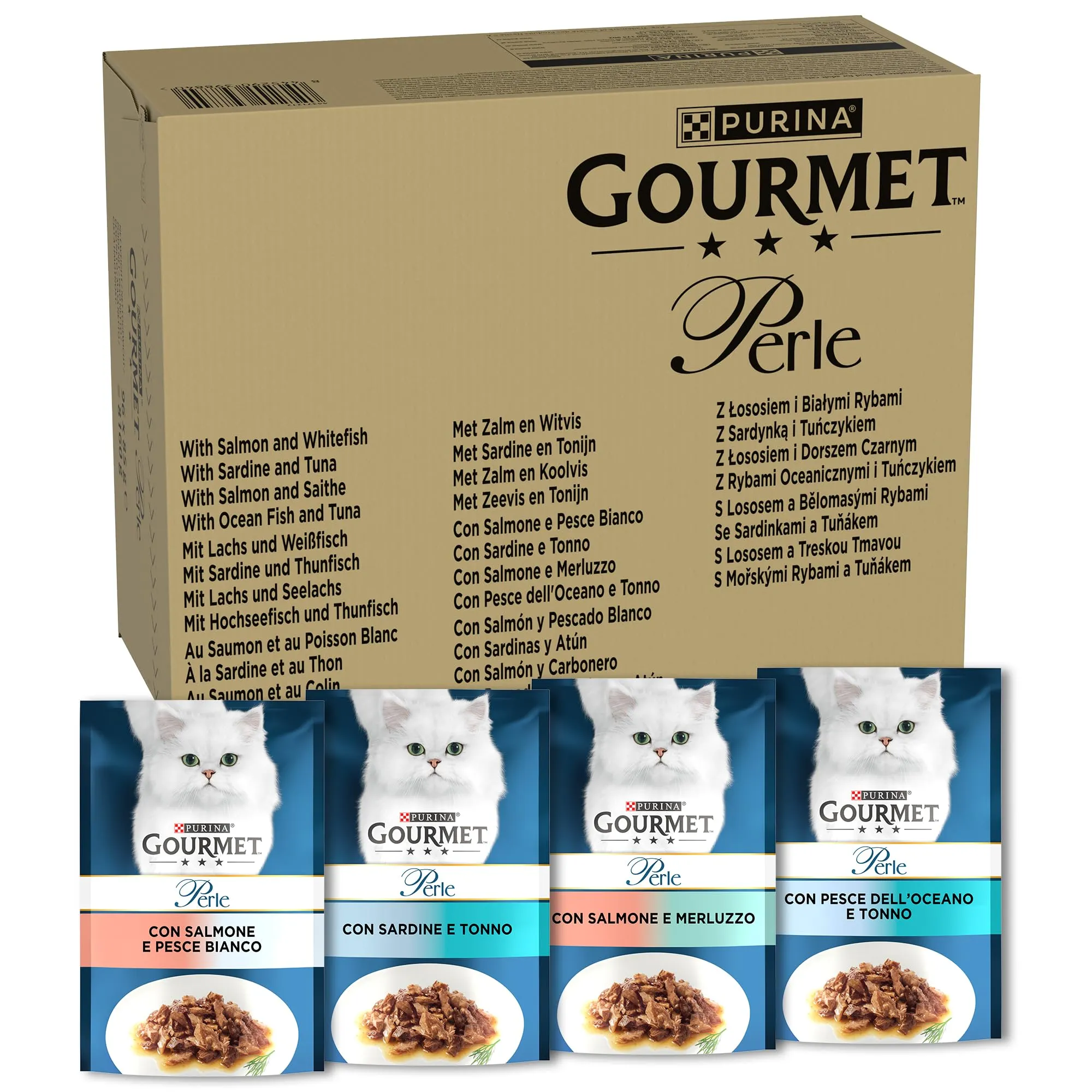 GOURMET Perle Cibo Umido per Gatti Adulti Filettini, 96 Bustine da 85 g
