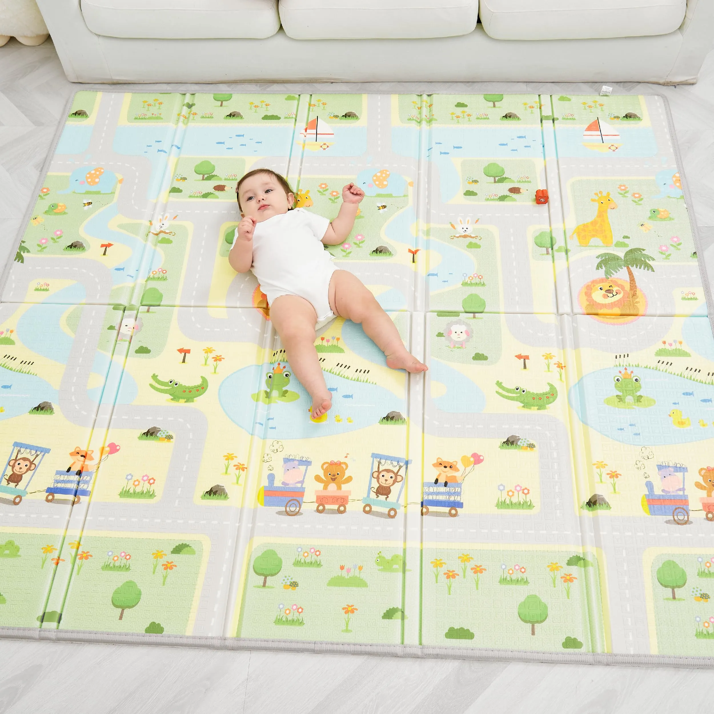 Tappeto Gioco Bambini Pieghevole 180x200x1.5cm Palestrina Neonato Montessori Reversibile Non Tossico E Impermeabile In Schiuma Per Bimbi. Palestra Neonati - Tappeto Tummy Time Neonati - Regalo Bambino