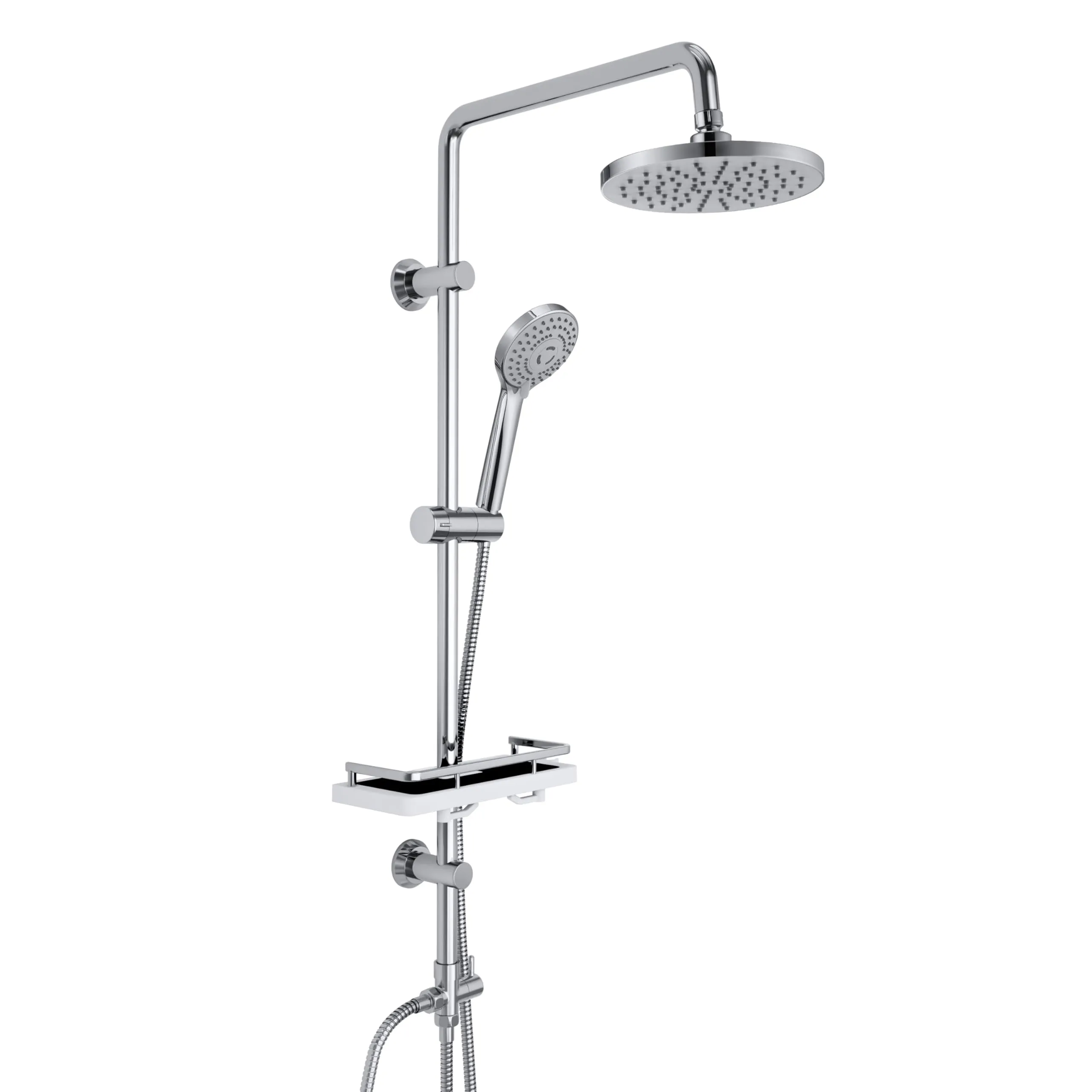Görbach Colonna Doccia Acciaio Inox senza Miscelatore, Colonna Doccia idromassaggio con Asta Doccia Regolabili e Mensola, Set Doccia a Pioggia con Soffione ABS 20 cm Cromo