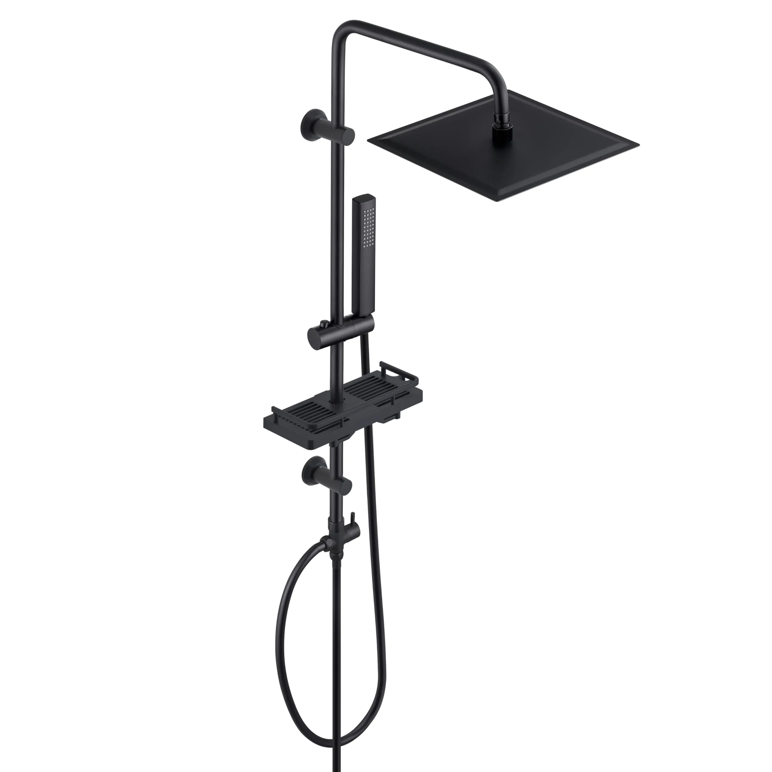 Görbach Colonna Doccia Acciaio Inox senza Miscelatore, Colonna Doccia idromassaggio con Asta Doccia Regolabili e Mensola, Set Doccia a Pioggia con Soffione 25×25 cm Nero
