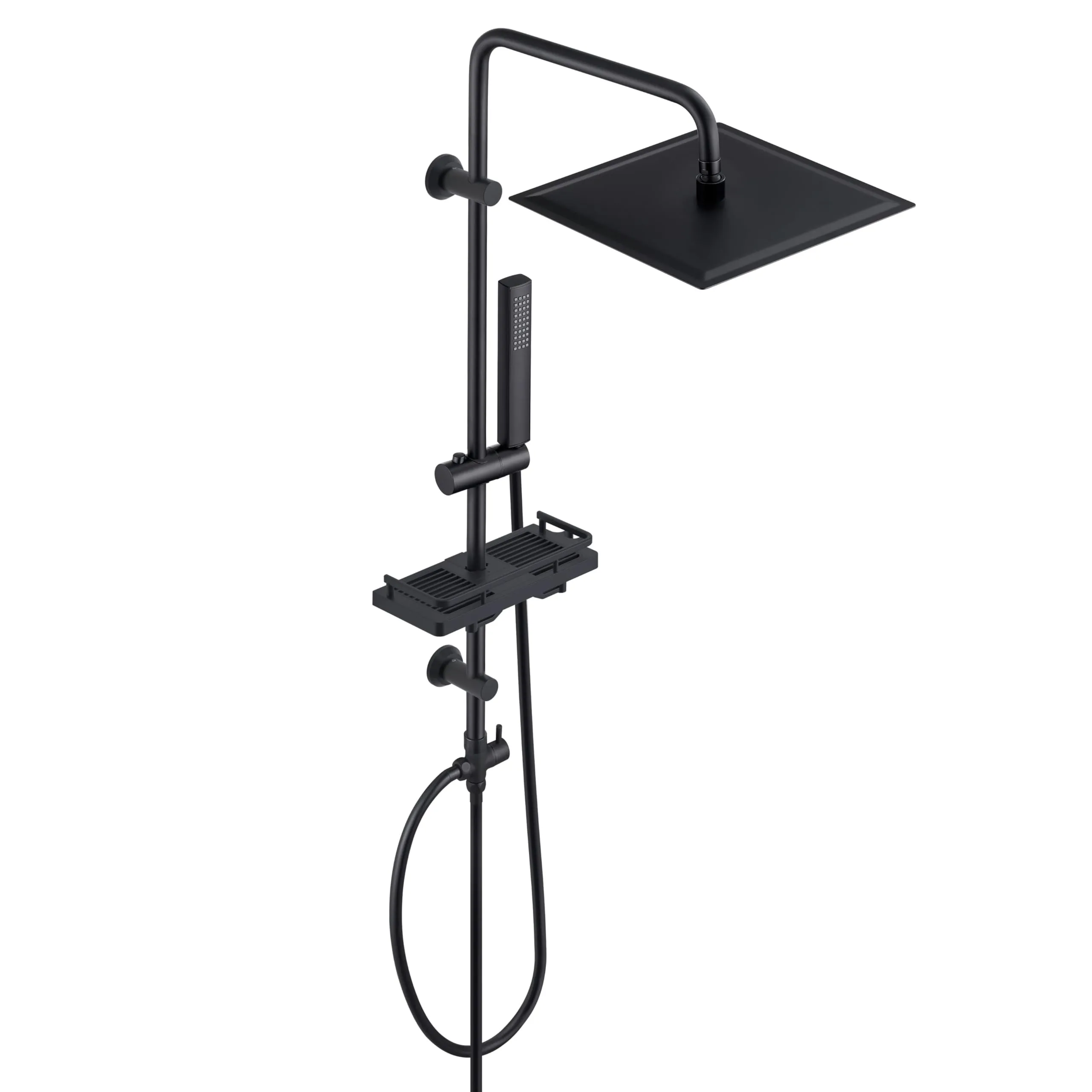 Görbach Colonna Doccia Acciaio Inox senza Miscelatore, Colonna Doccia idromassaggio con Asta Doccia Regolabili e Mensola, Set Doccia a Pioggia con Soffione 30×30 cm Nero