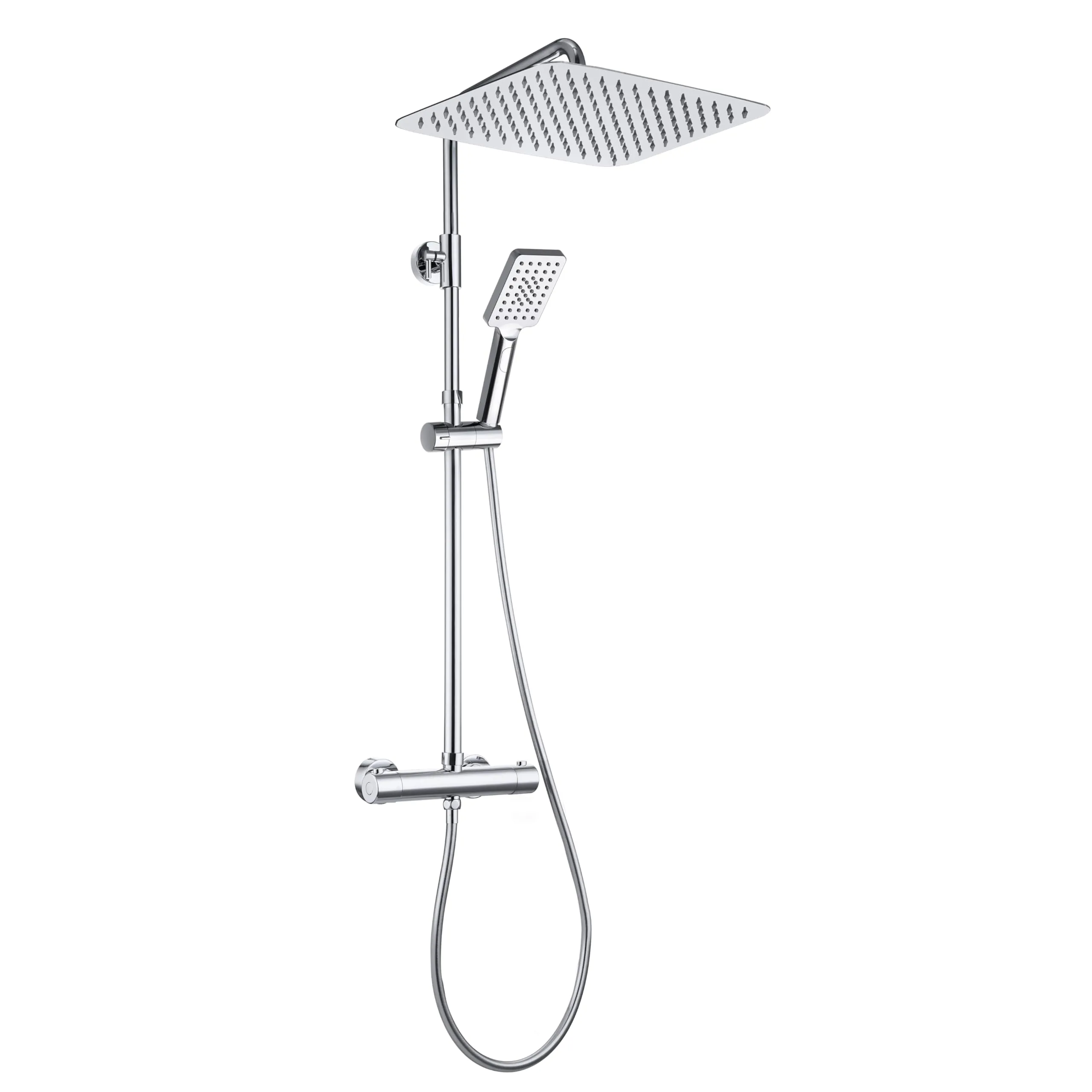 Görbach Colonna Doccia Acciaio Inox con Miscelatore, Colonna Doccia Rubinetto con Asta Doccia Regolabili e Termostatico, Set Doccia a Pioggia con Soffione 35×25 cm Cromo