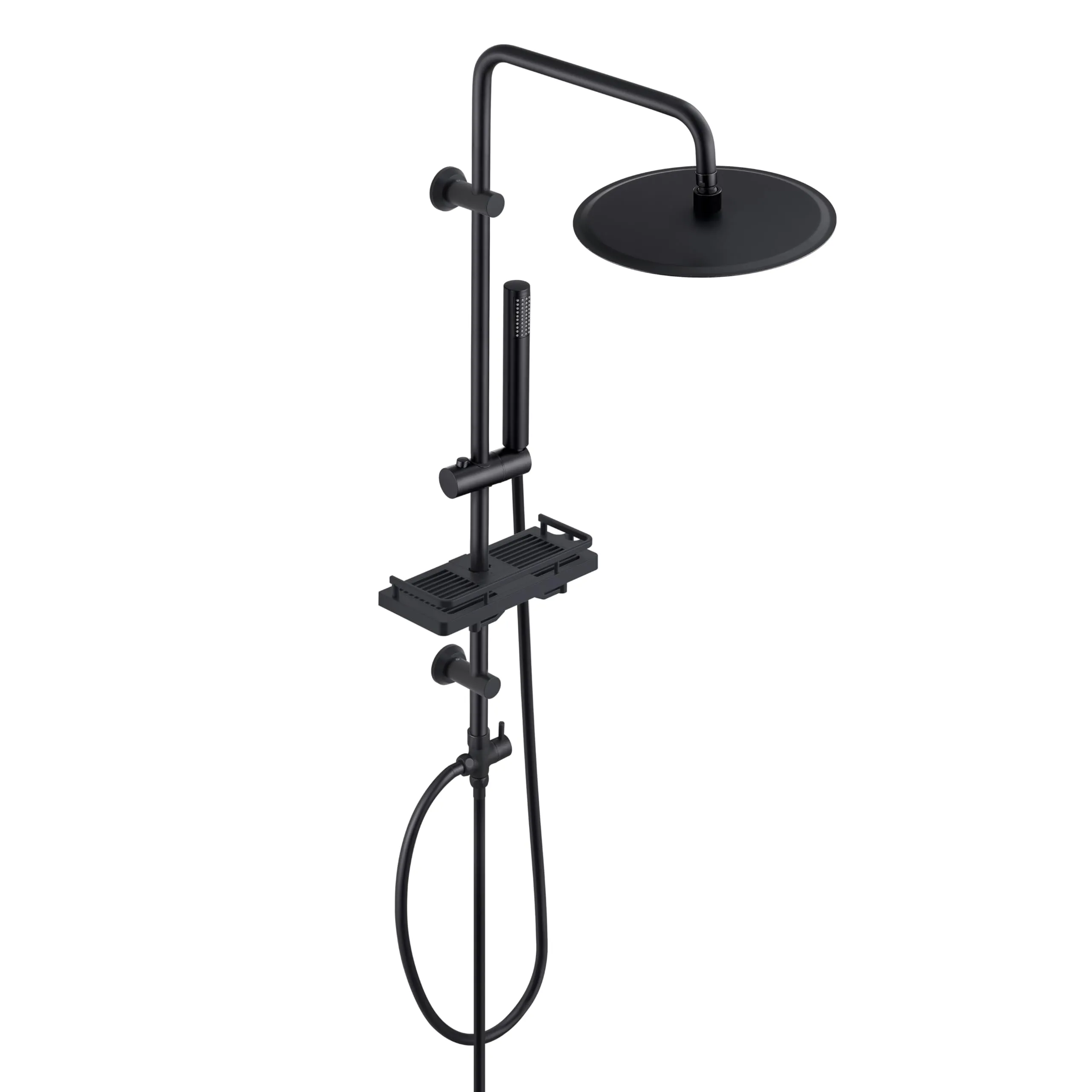 Görbach Colonna Doccia Acciaio Inox senza Miscelatore, Colonna Doccia idromassaggio con Asta Doccia Regolabili e Mensola, Set Doccia a Pioggia con Soffione 25 cm Nero