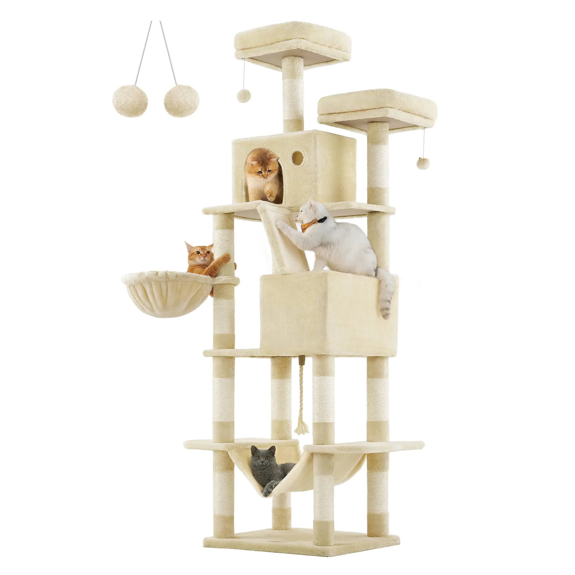 Feandrea Albero per Gatti, Alto 203,5 cm, a Più Livelli, in Peluche