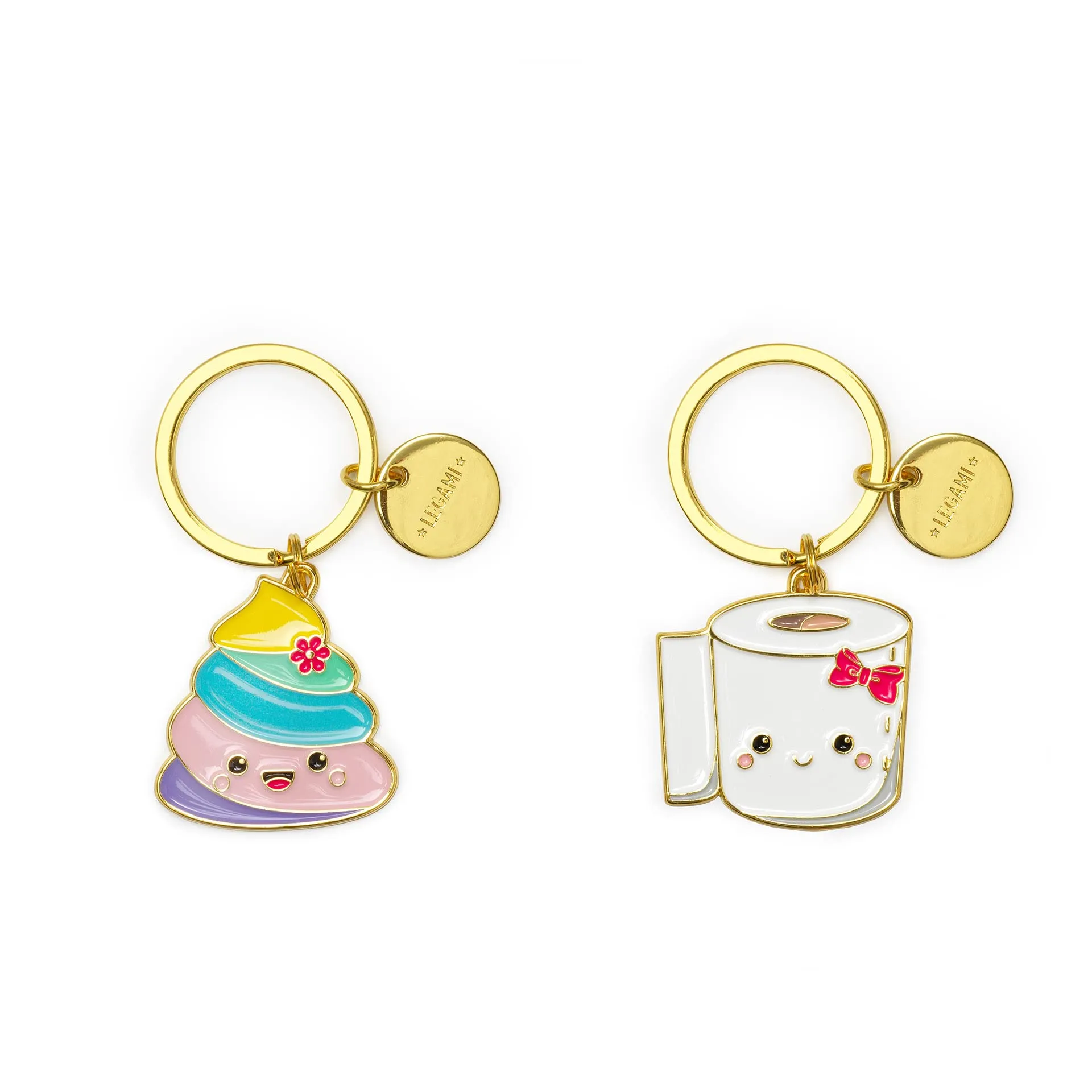 Legami - Set di 2 Portachiavi in Metallo Smaltato, What a Key Ring!, L 7 cm, in Zinco, Tema Poo, Portachiavi con Anello a spirale, Finitura Lucida, Colori Brillanti, Charm per Impreziosire la Borsa