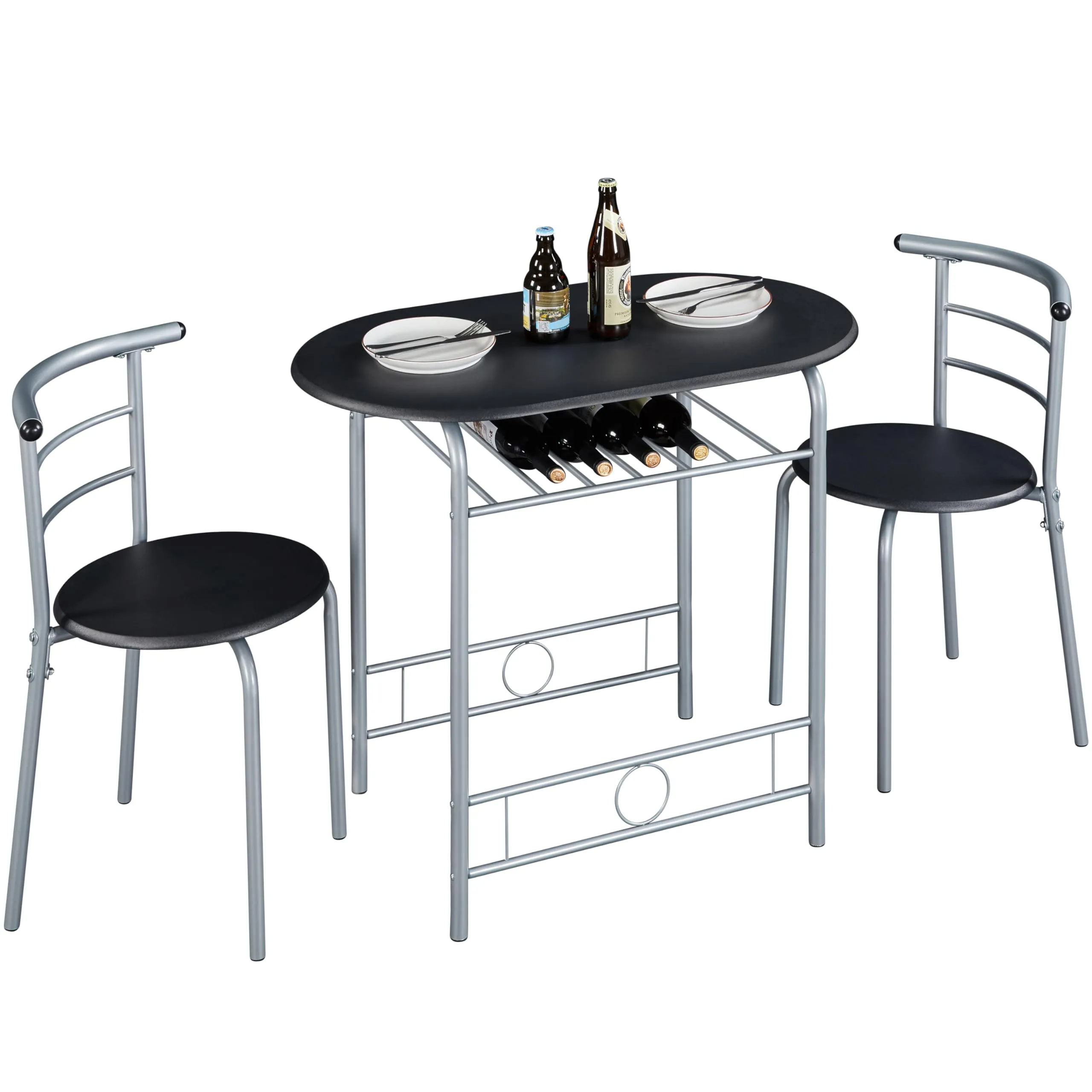 Yaheetech Set Tavolo e 2 Sedie Sala da Pranzo Mobili da Bar Cucina Nero