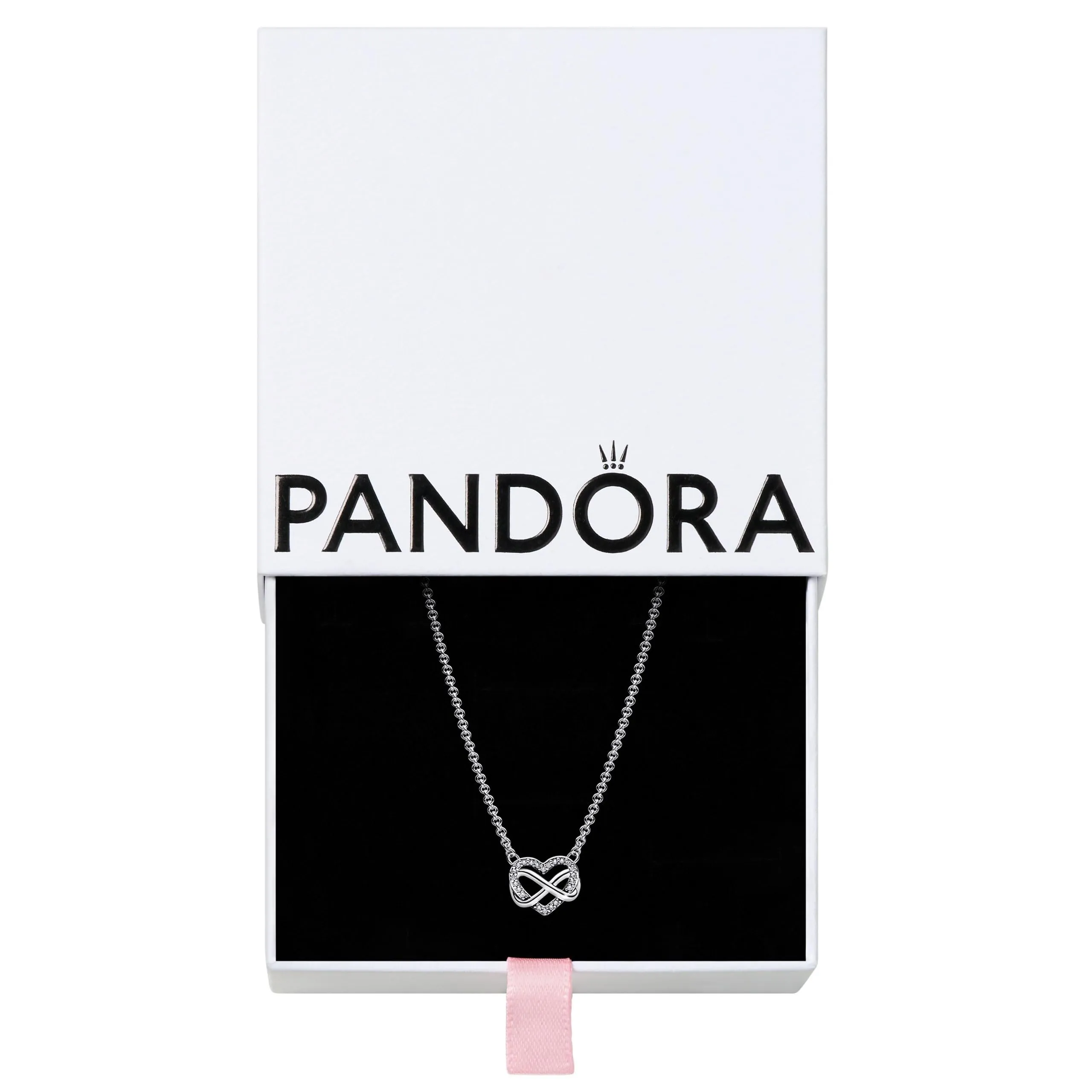 PANDORA Moments Collana con pendente a cuore infinito scintillante in argento sterling con pietre di zirconia cubica, misura 50 cm, 392666C01-50