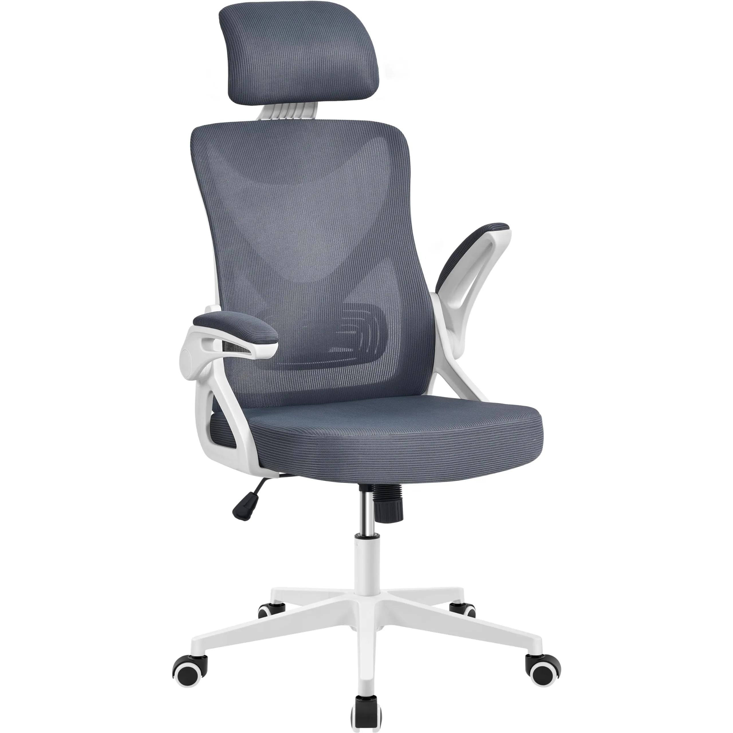 Yaheetech Sedia Ufficio Ergonomica Poltrona Supporto Lombare Bianca/Grigia