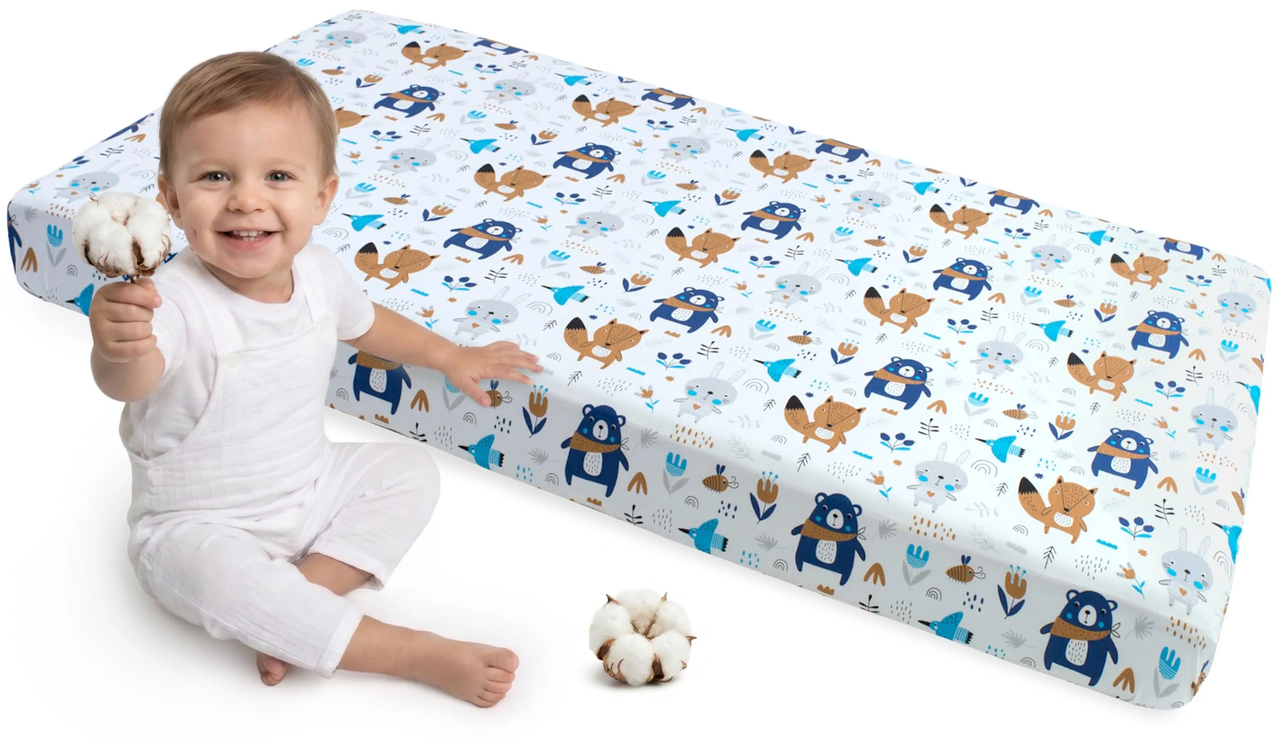 Medi Partners Lenzuola Lettino Neonato 60x120-100% Cotone Lenzuolo con Angoli Culla Coprimaterasso fitted Materassino Sheet Letto Bambino Lenzuolino (Boho Animals)