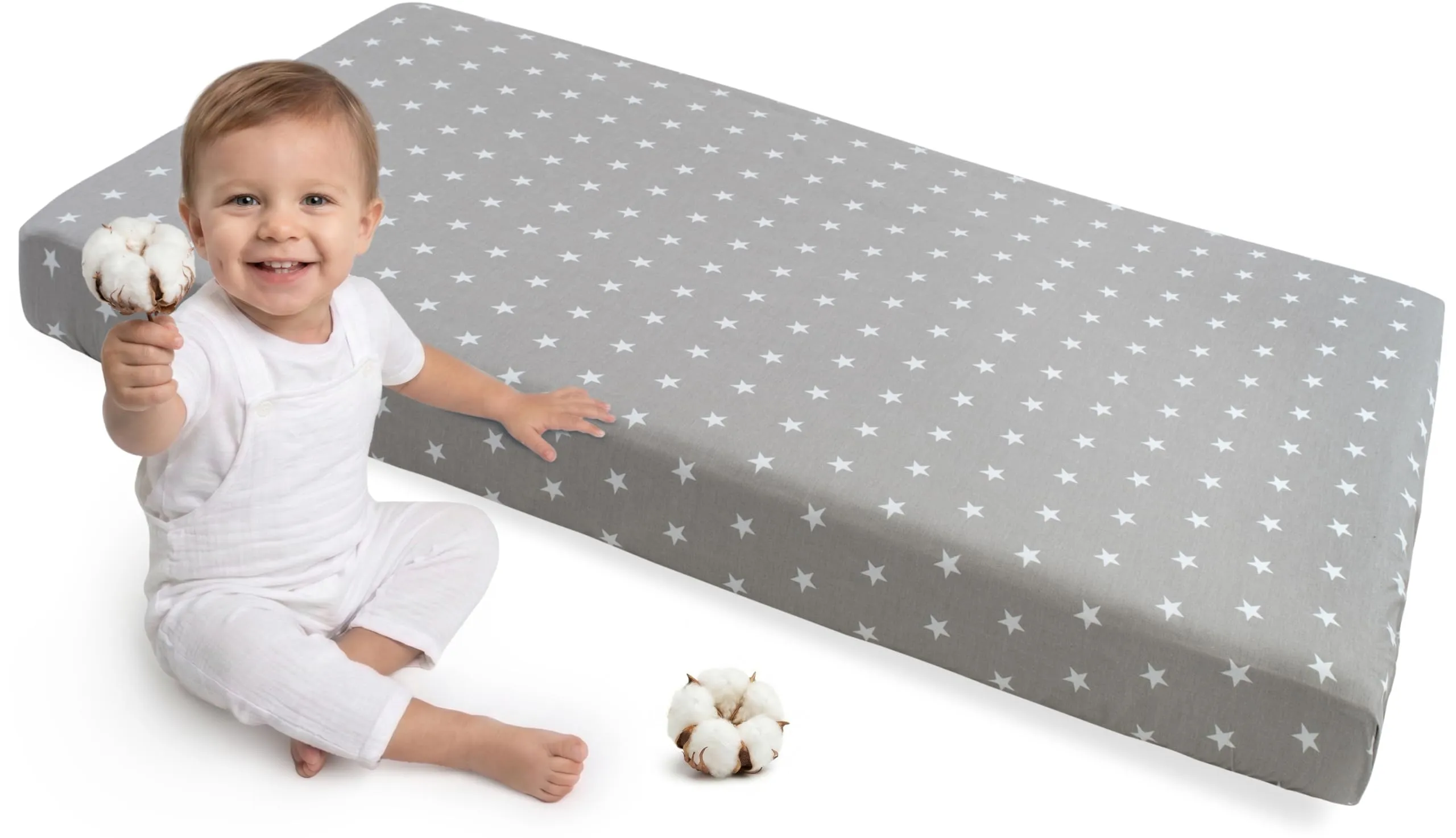Medi Partners Lenzuola Lettino Neonato 60x120-100% Cotone Lenzuolo con Angoli Culla Coprimaterasso fitted Materassino Sheet Letto Bambino Lenzuolino (Stelle Bianche Su Grigio)