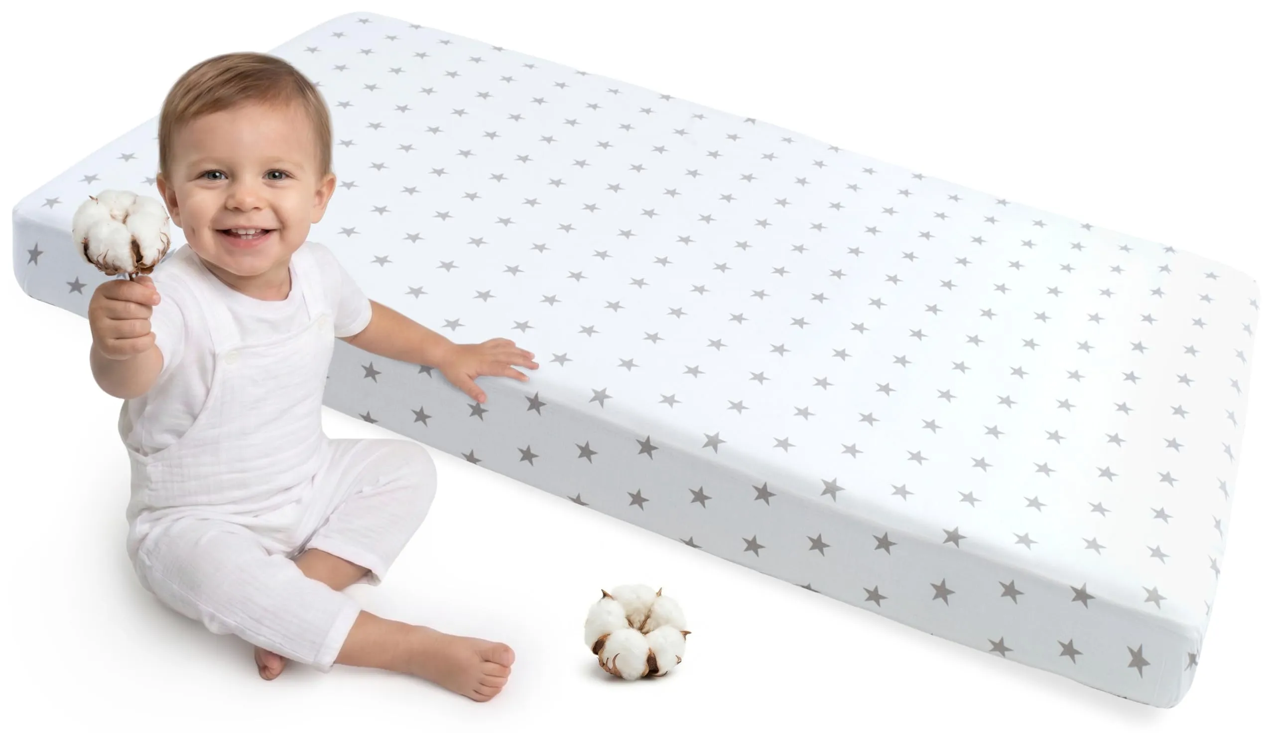 Medi Partners Lenzuola Lettino Neonato 60x120-100% Cotone Lenzuolo con Angoli Culla Coprimaterasso fitted Materassino Sheet Letto Bambino Lenzuolino (Stelle Grigie Su Bianco)