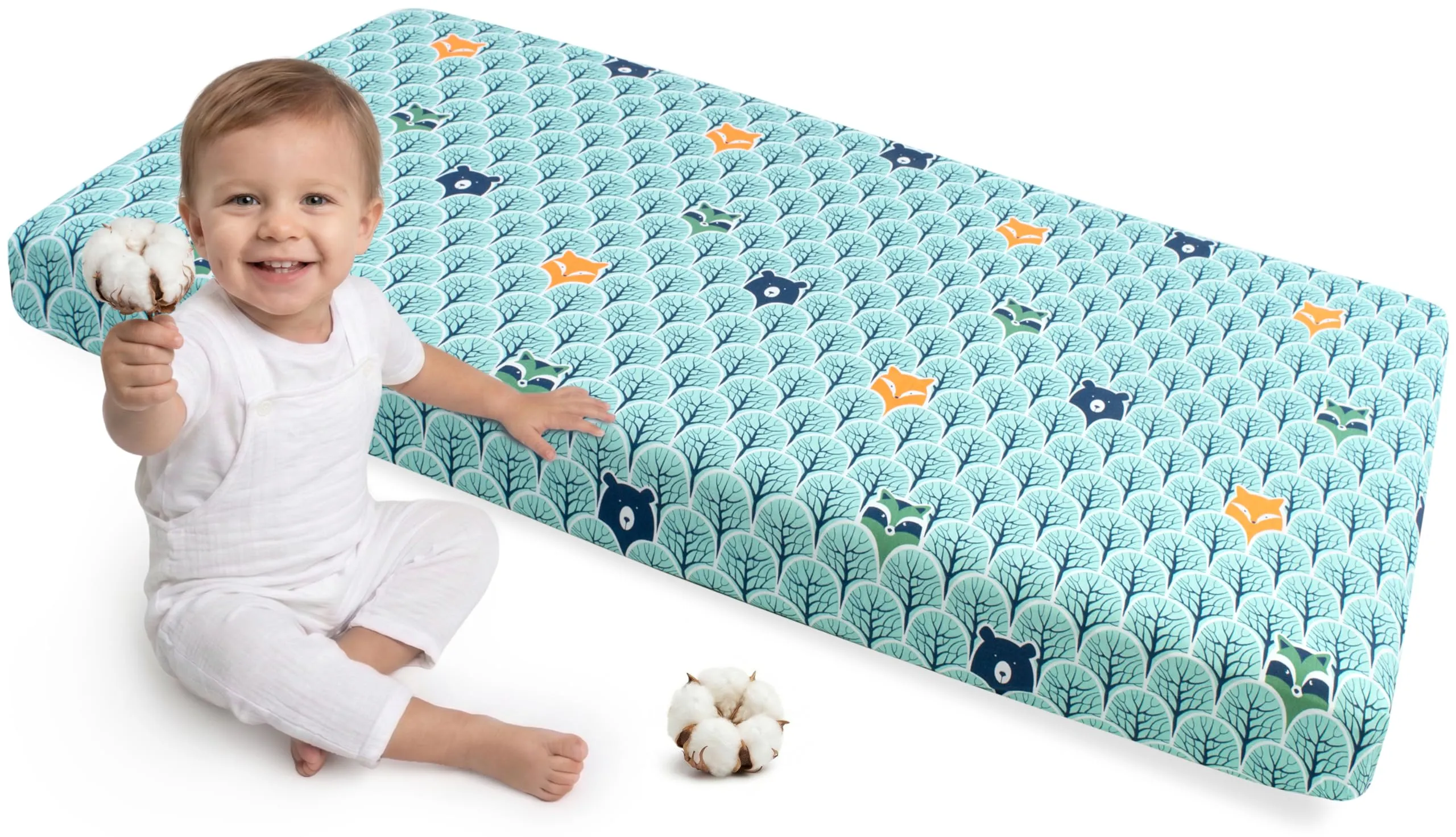 Medi Partners Lenzuola Lettino Neonato 60x120-100% Cotone Lenzuolo con Angoli Culla Coprimaterasso fitted Materassino Sheet Letto Bambino Lenzuolino (Foresta)