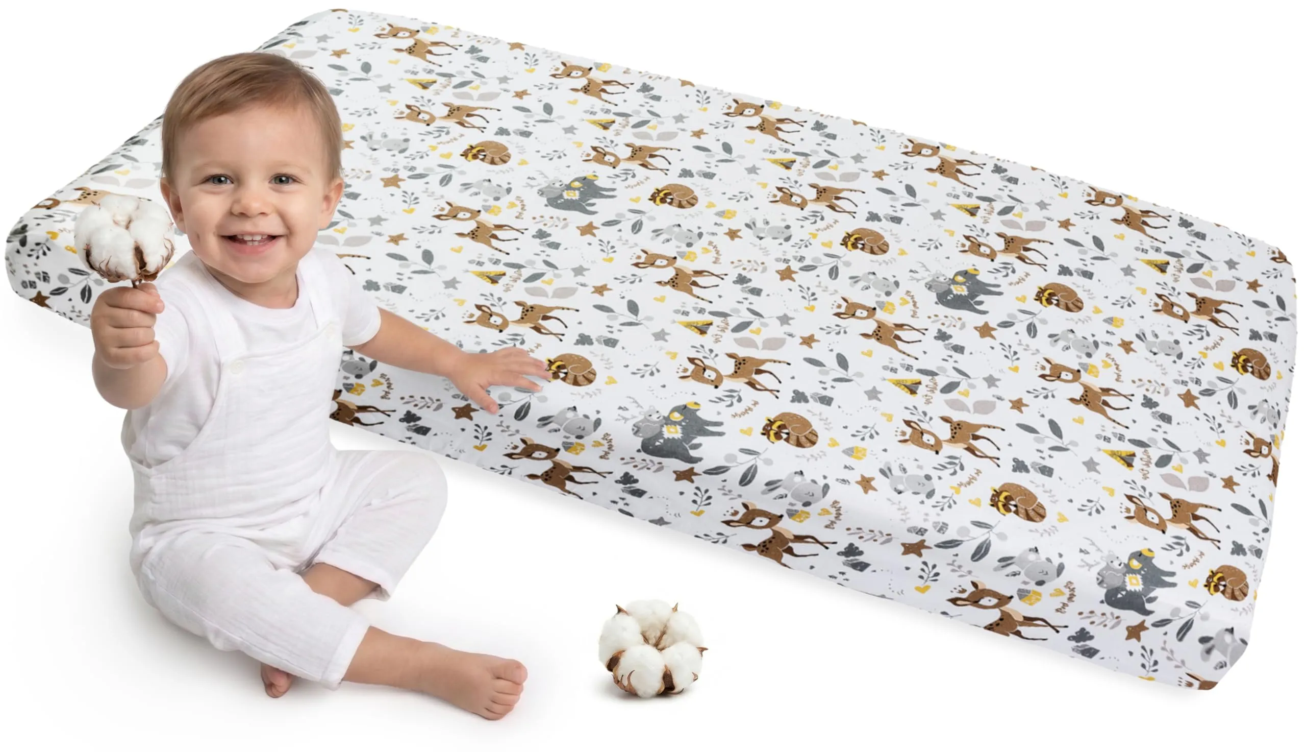 Medi Partners Lenzuola Lettino Neonato 60x120-100% Cotone Lenzuolo con Angoli Culla Coprimaterasso fitted Materassino Sheet Letto Bambino Lenzuolino (Cervo)
