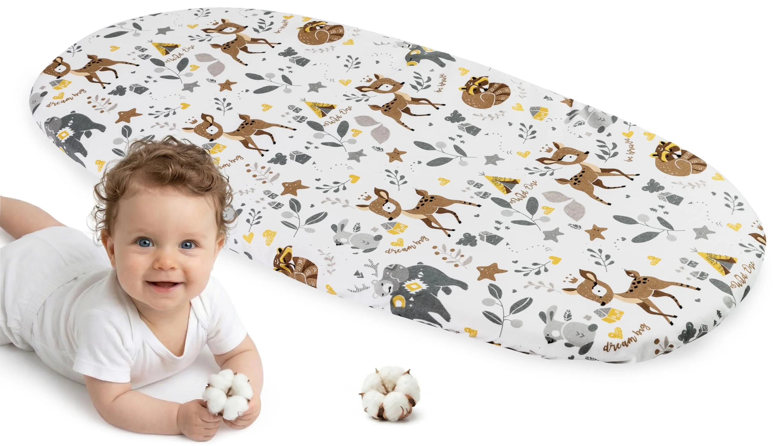 Medi Partners Lenzuola Lettino Culla 86x40 Lenzuolo Navicella Neonato Carrozzina con Angoli - 100% Cotone Passeggino Materasso Fitted Sheet Coprimaterasso (Cervo)