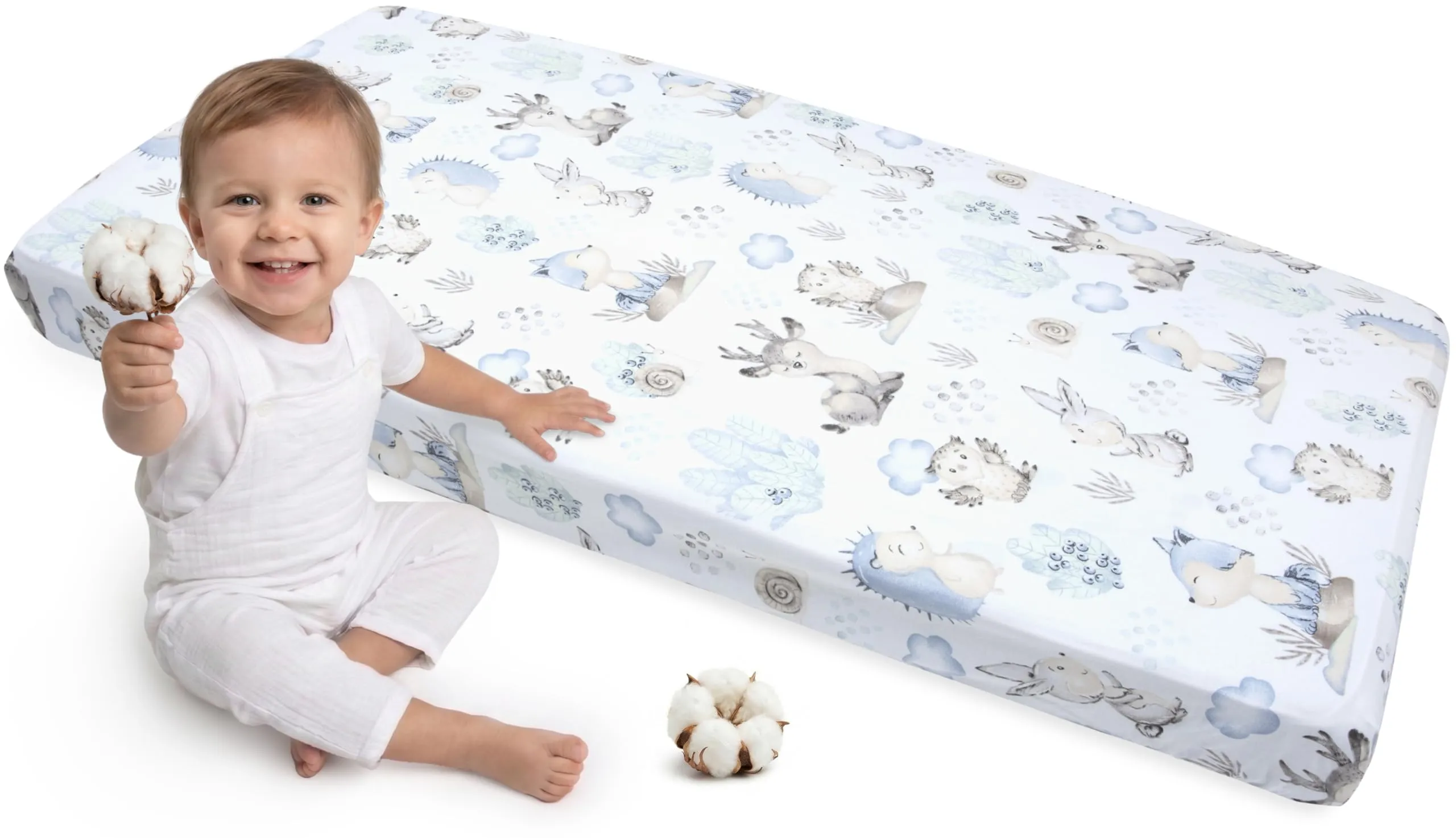 Medi Partners Lenzuola Lettino Neonato 60x120-100% Cotone Lenzuolo con Angoli Culla Coprimaterasso fitted Materassino Sheet Letto Bambino Lenzuolino (Cervo E Riccio)