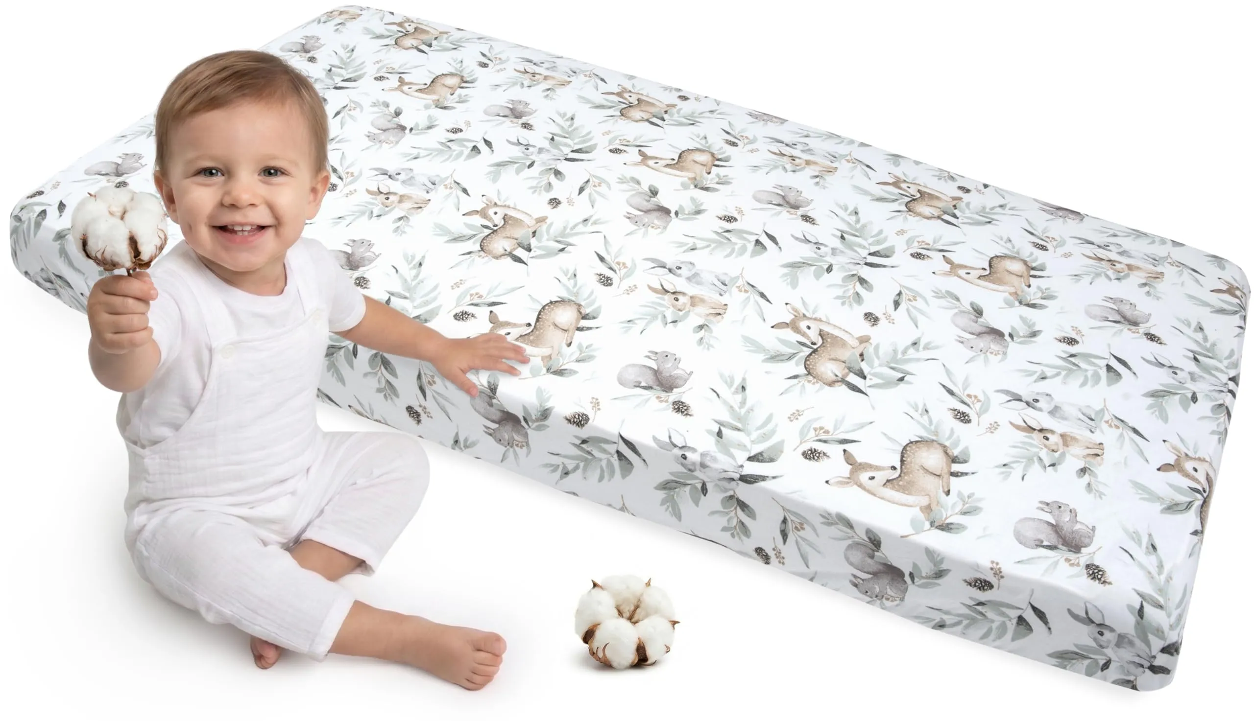 Medi Partners Lenzuola Lettino Neonato 60x120-100% Cotone Lenzuolo con Angoli Culla Coprimaterasso fitted Materassino Sheet Letto Bambino Lenzuolino (Cervo E Scoiattolo)