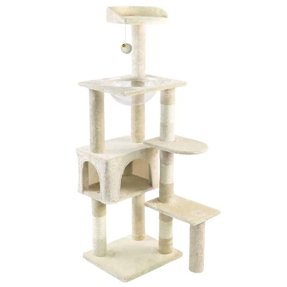 VOUNOT® Tiragraffi per Gatti con Capsula Spaziale, Albero Tiragraffi Gatto con Palla Sisal Naturale Giocattolo Gioco, Altezza 138cm, Beige
