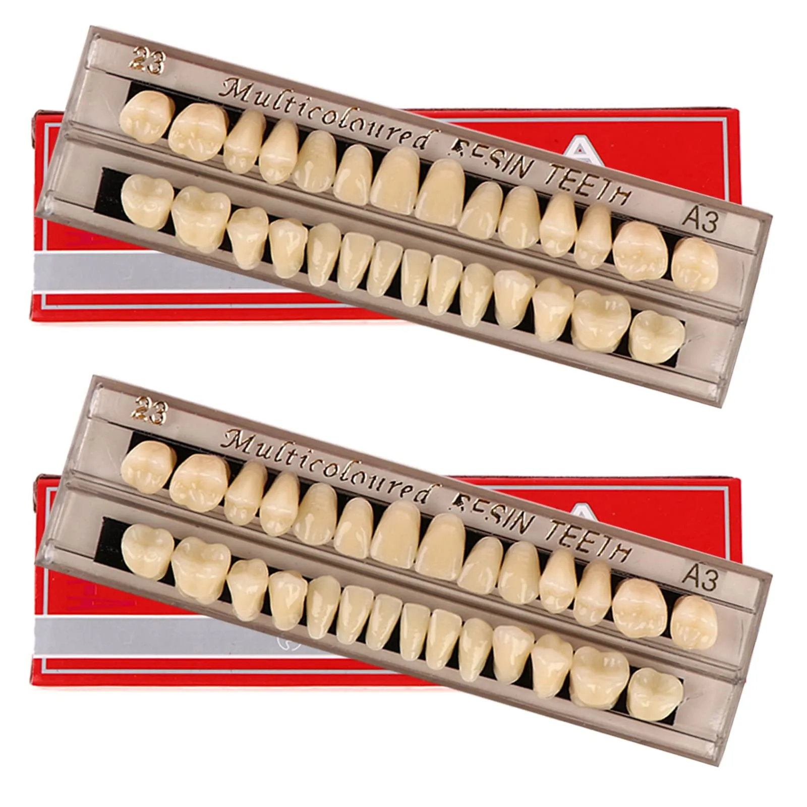 56 denti finti, denti dentali in resina acrilica completa per dentiere, 2 set di denti interi in polimero sintetico, 23 tonalità A3 superiori + materiali dentali inferiori per sostituzione