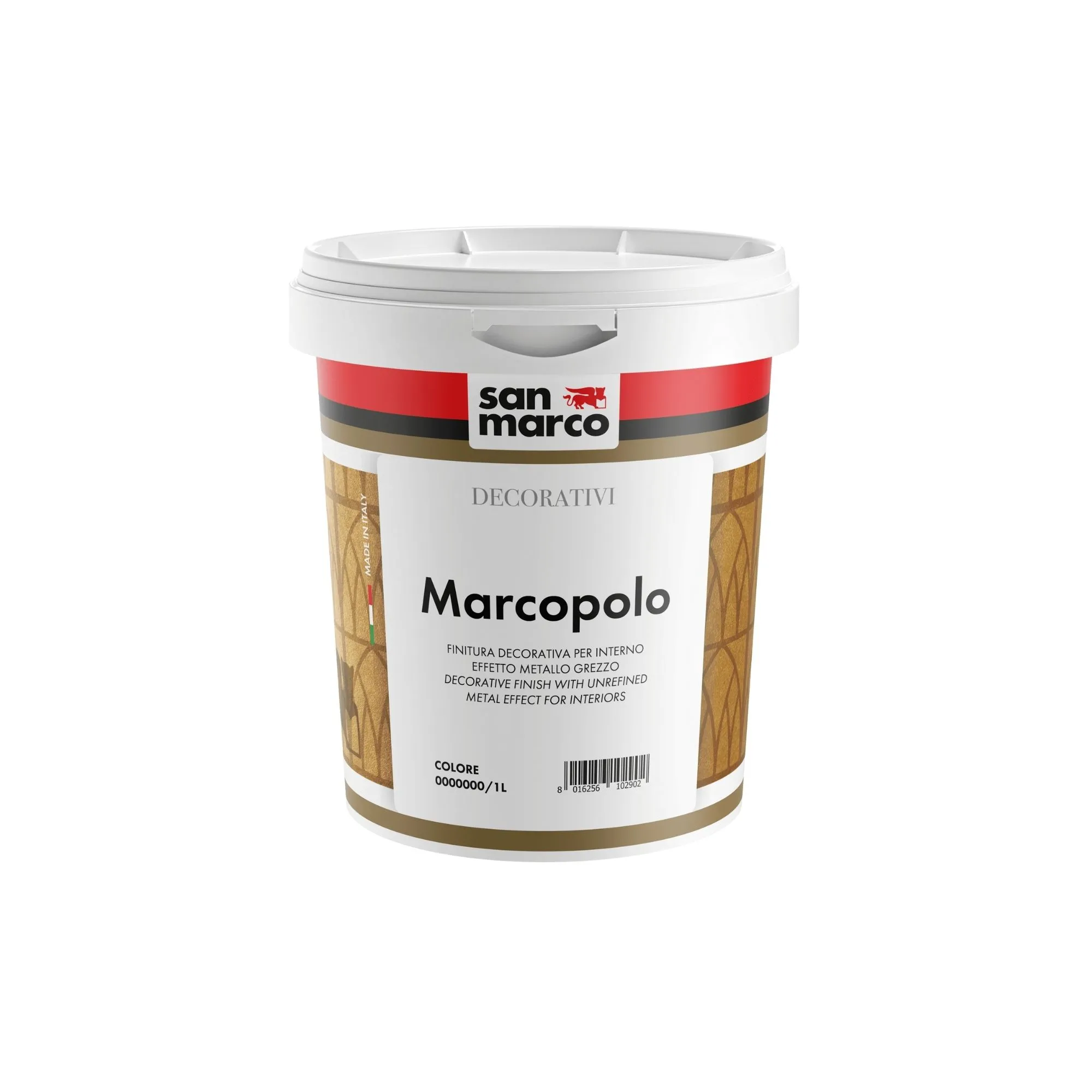 MARCOPOLO Pittura decorativa per interni ad effetto sabbiato metallizzato; a base d'acqua, pronta all’uso, si applica a pennello.