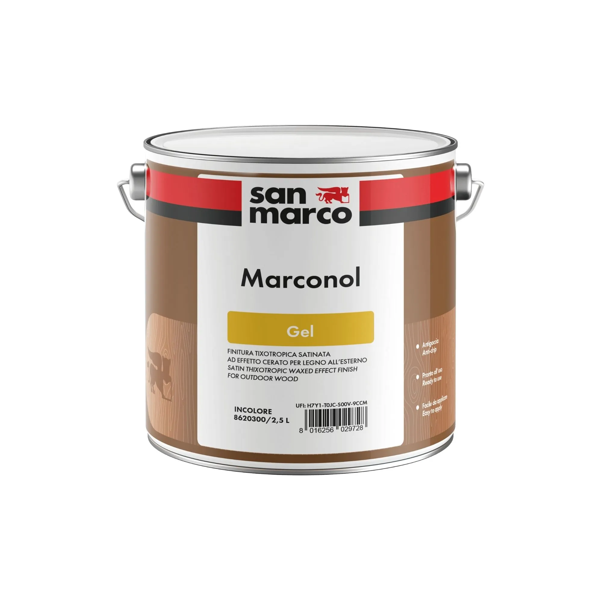 MARCONOL GEL Impregnante gel per legno, trasparente ad effetto cerato, si assorbe facilmente senza alterare l'aspetto naturale del legno.