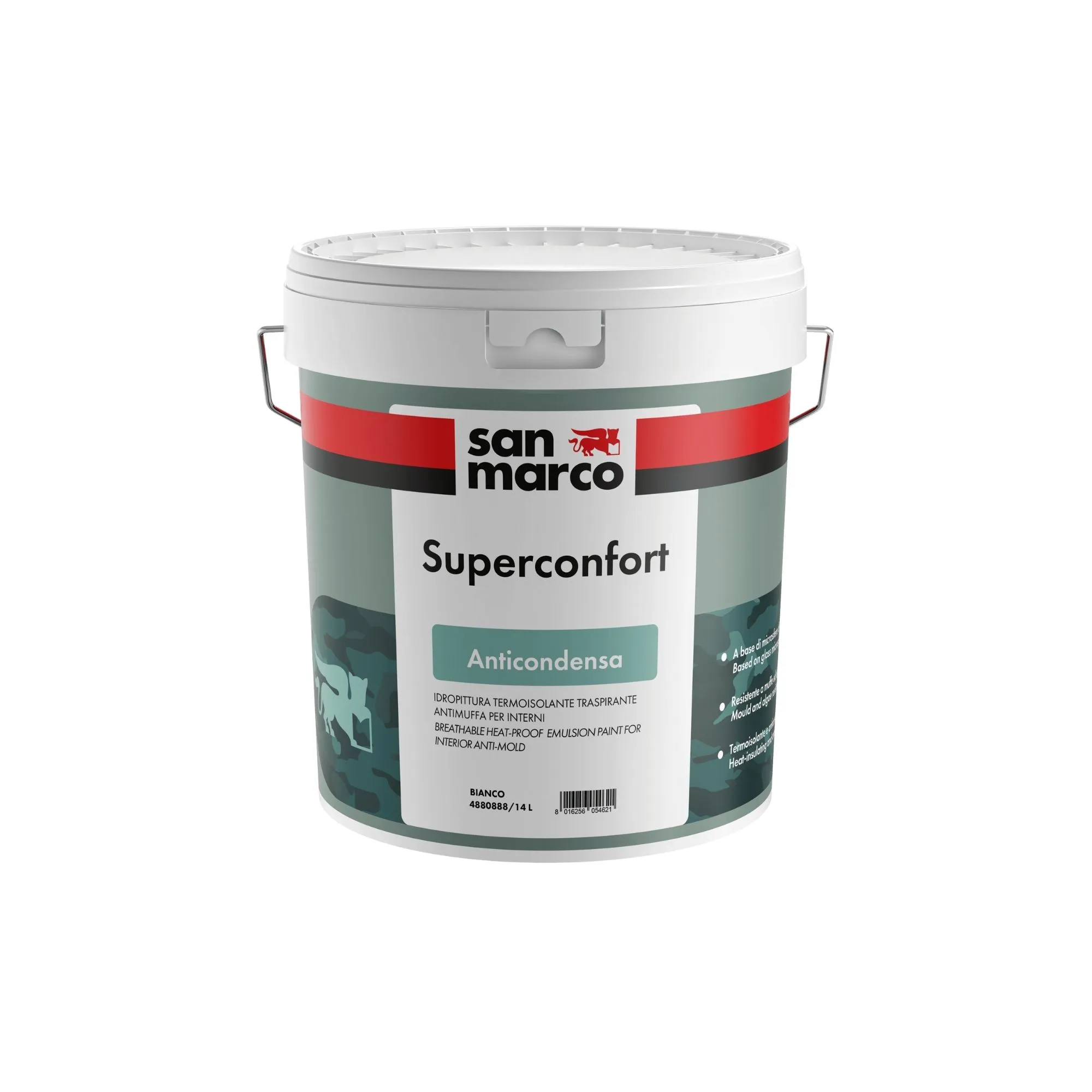 SUPERCONFORT Pittura antimuffa, anticondensa, termica, traspirante; con microsfere di vetro cave per pareti prive di condensa superficiale