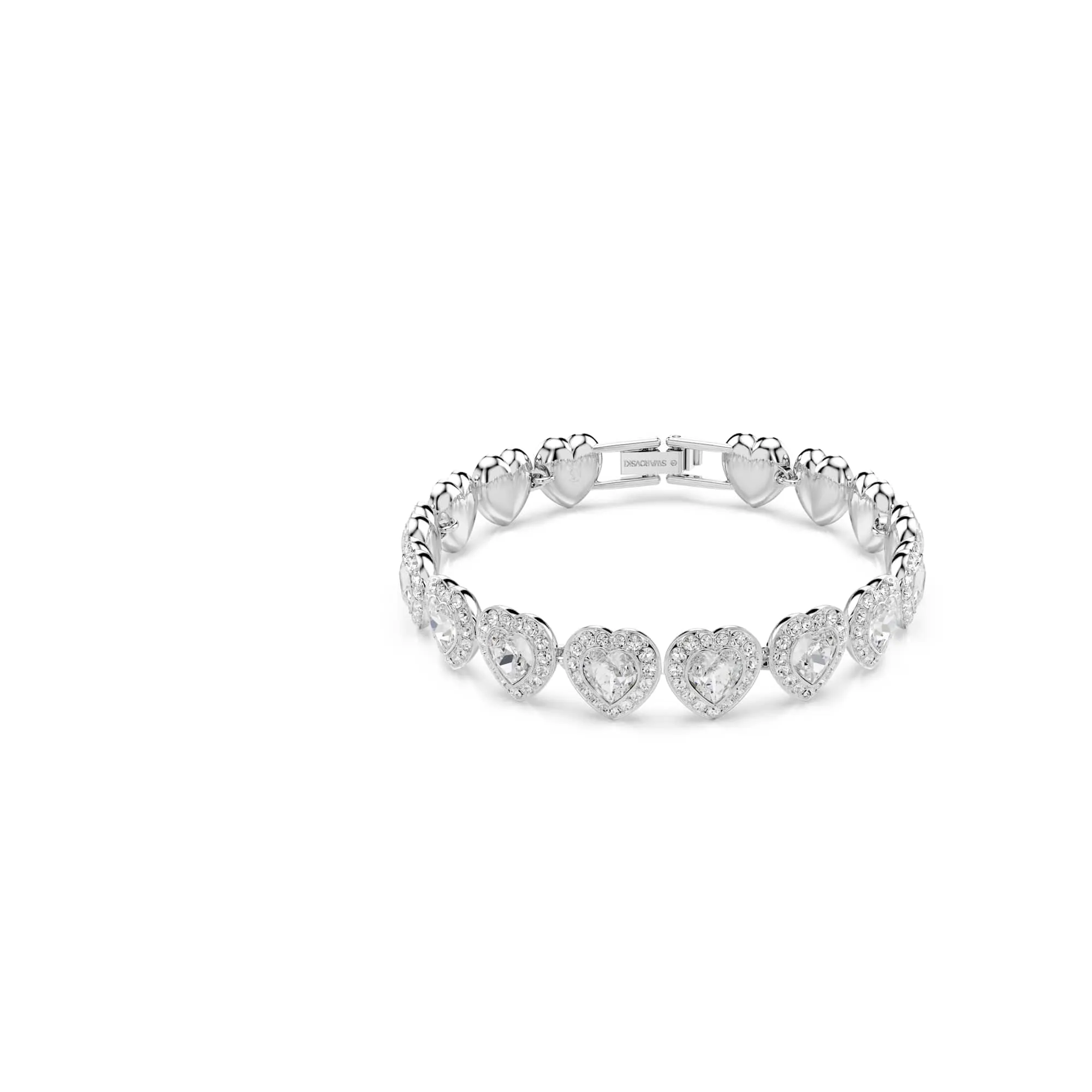 Swarovski Ariana Grande x Bracciale Tennis, con Pavé di Cristalli Cry, Taglio Misto, Forma a Cuore, Chiusura a Scomparsa, Placcatura in Tonalitŕ Rodio, 16,8-21,8 cm, 1,9 cm