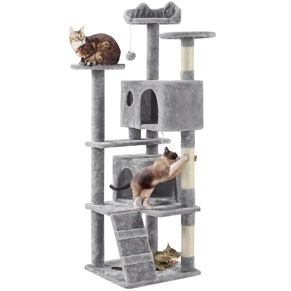 Yaheetech Albero Tiragraffi per Gatti 158 cm XXL Multilivello Grigio Chiaro
