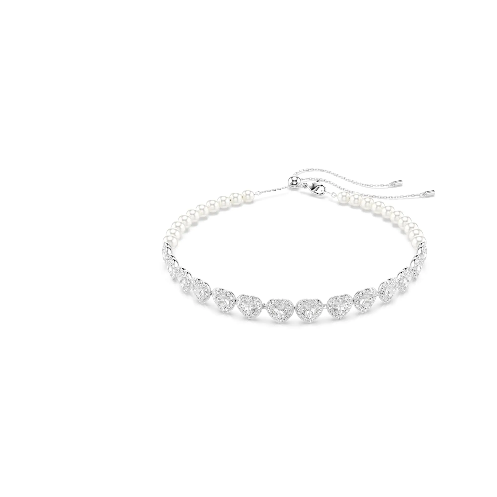 Swarovski Ariana Grande x Girocollo Tennis, Gioiello con Pavé di Cristalli Cry e Crystal Pearls, Forma a Cuore, Chiusura a Scorrimento, Placcatura in Tonalitŕ Rodio, 30-44 cm, 1 cm