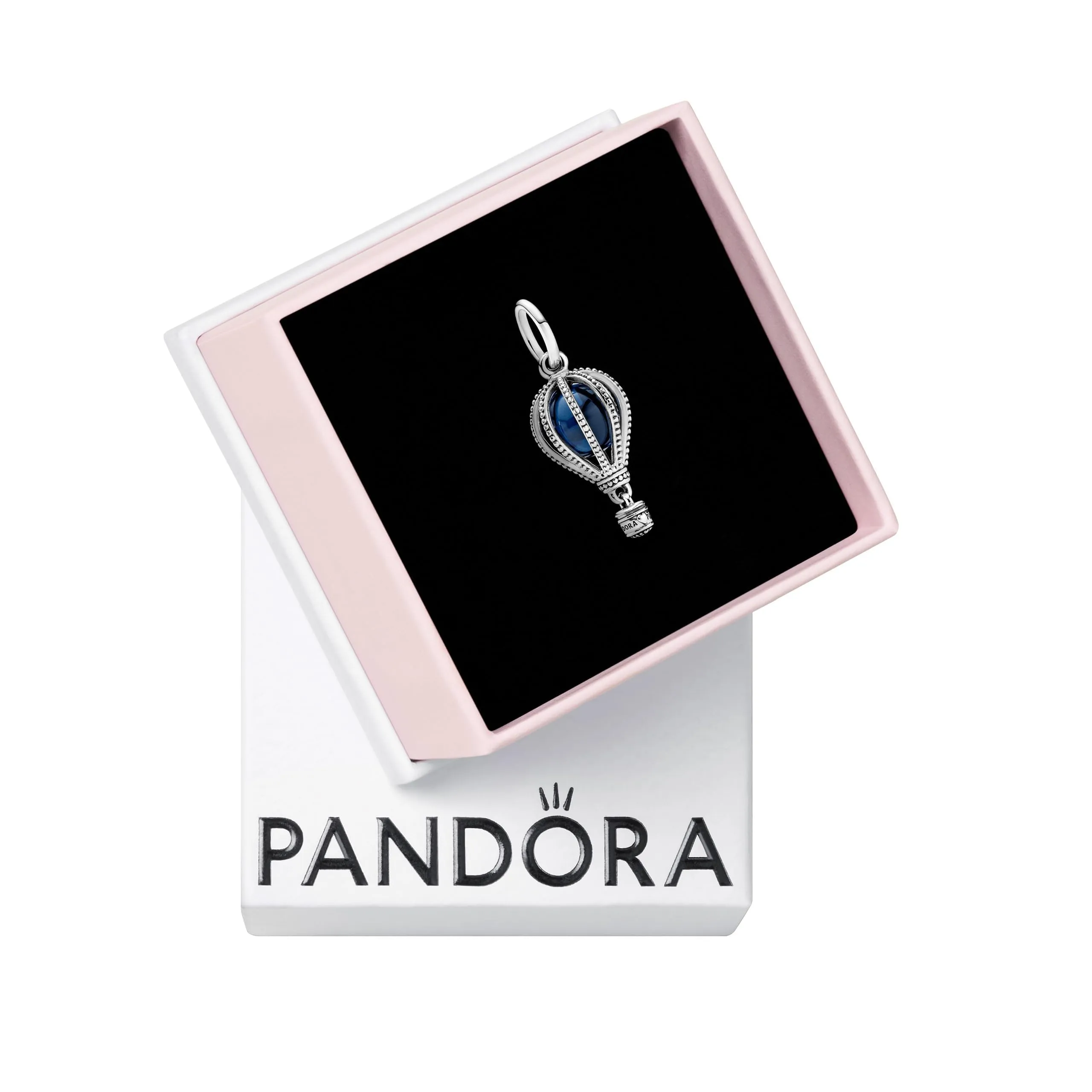 PANDORA Pendente a forma di mongolfiera in argento con cristallo blu chiaro di luna incastonato