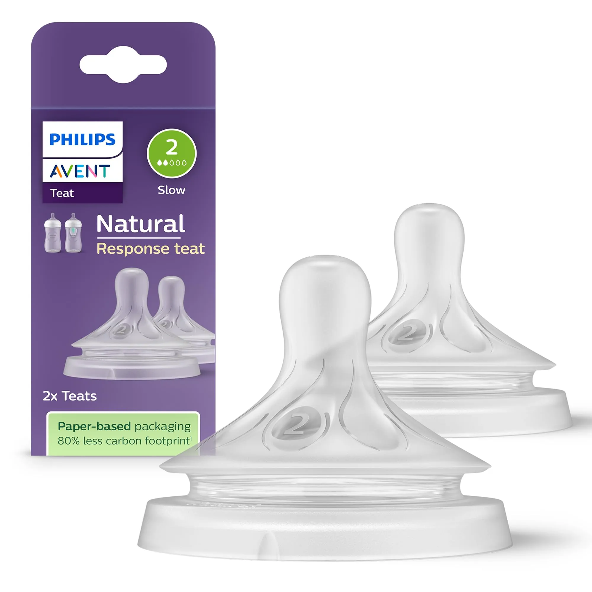 Philips Avent Tettarella Natural Response con valvola anticolica, flusso lento (flusso 2), confezione da 2, SCY962/02