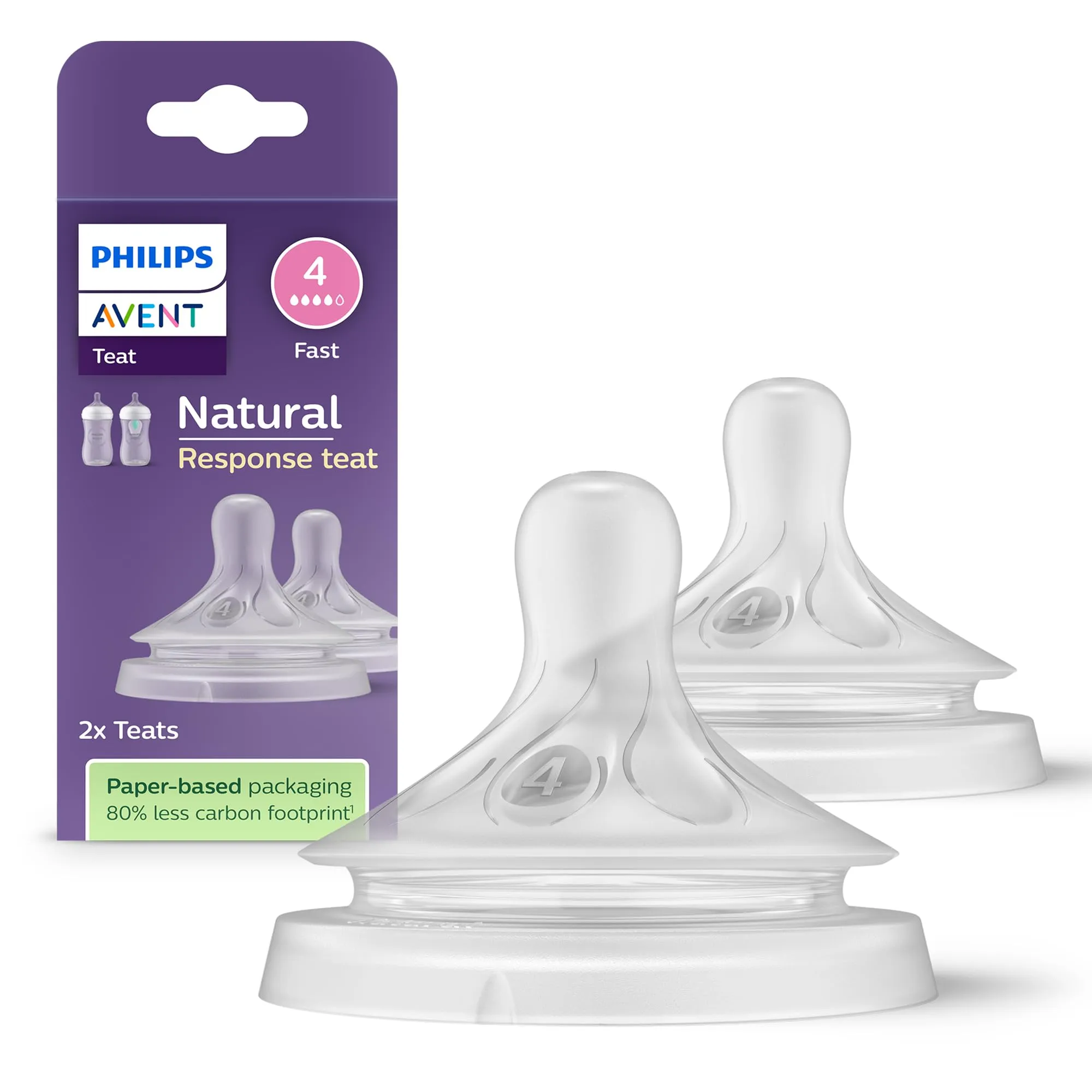 Philips Avent Tettarella per biberon Natural Response - 2 tettarelle per biberon a flusso 4, per bambini da 3 mesi in su, senza BPA (modello SCY964/02)