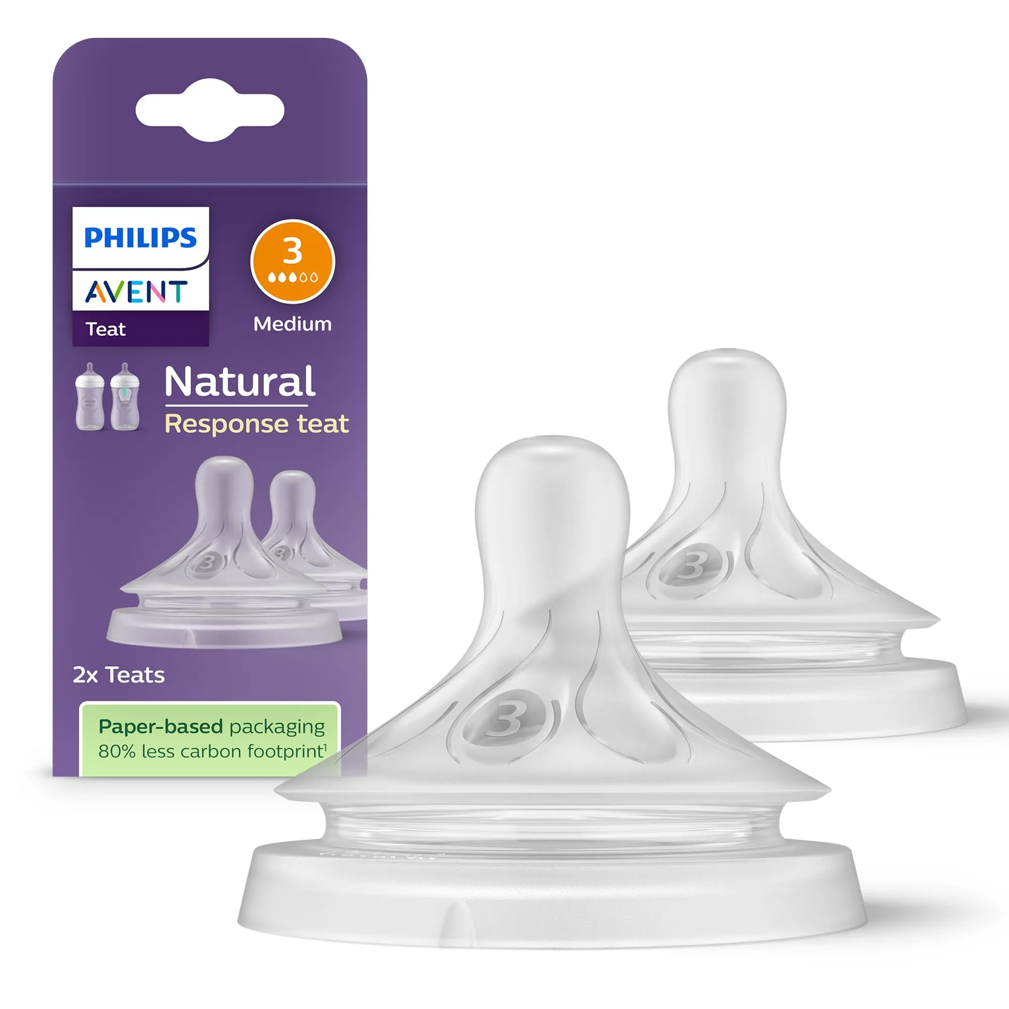 Philips Avent Tettarella per biberon Natural Response - 2 tettarelle per biberon a flusso 3, per neonati da 1 mese in su, senza BPA (modello SCY963/02)