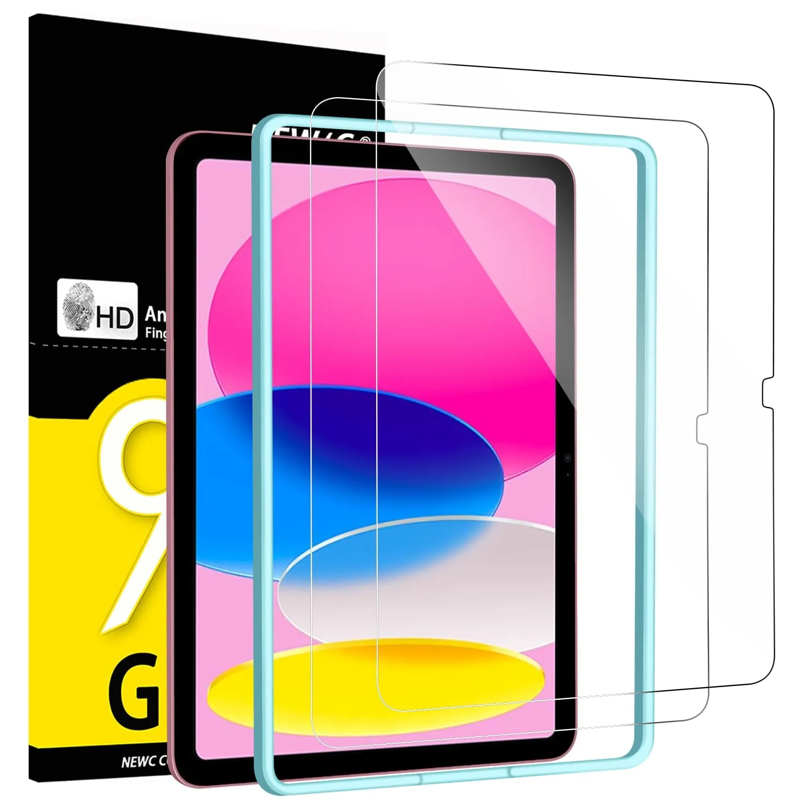 NEW'C 2 Pezzi, Vetro Temperato per iPad, Pellicola Prottetiva Anti Graffio, Anti-Impronte, Senza Bolle, Durezza 9H, 0,33mm Ultra Trasparente, Ultra Resistente
