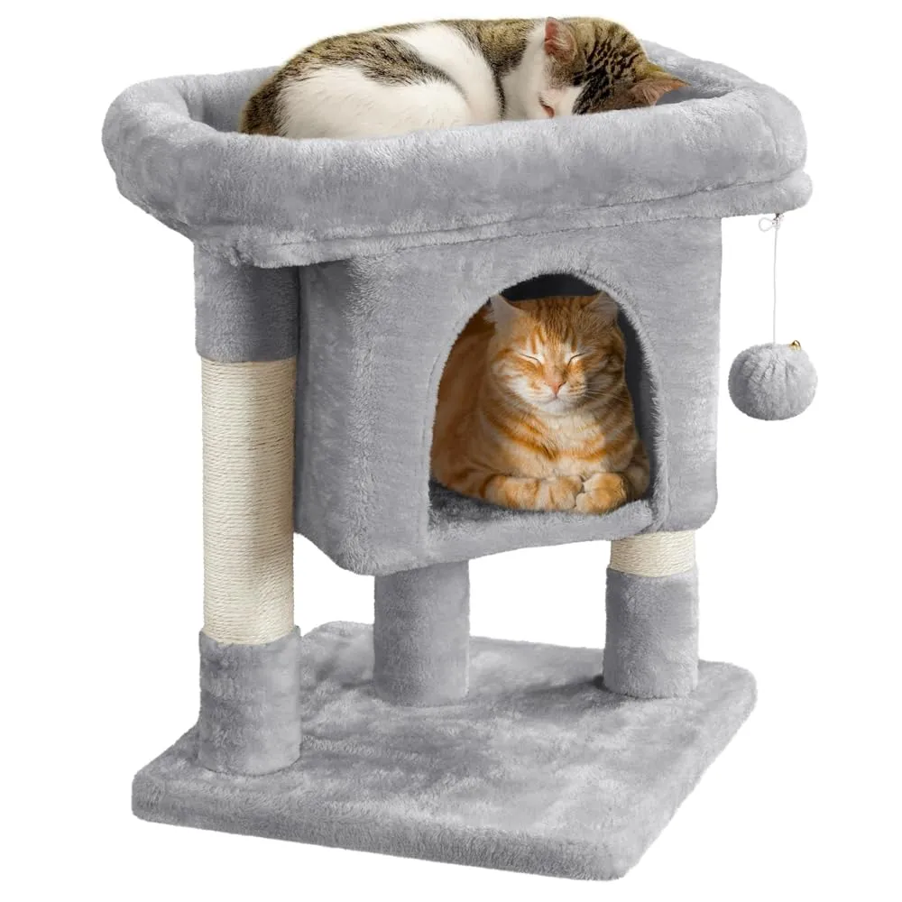 Yaheetech Tiragraffi Albero per Gatti con Posatoio Grande Graffiatoio per Gatti 40,5 x 40,5 x 59 cm Grigio Chiaro