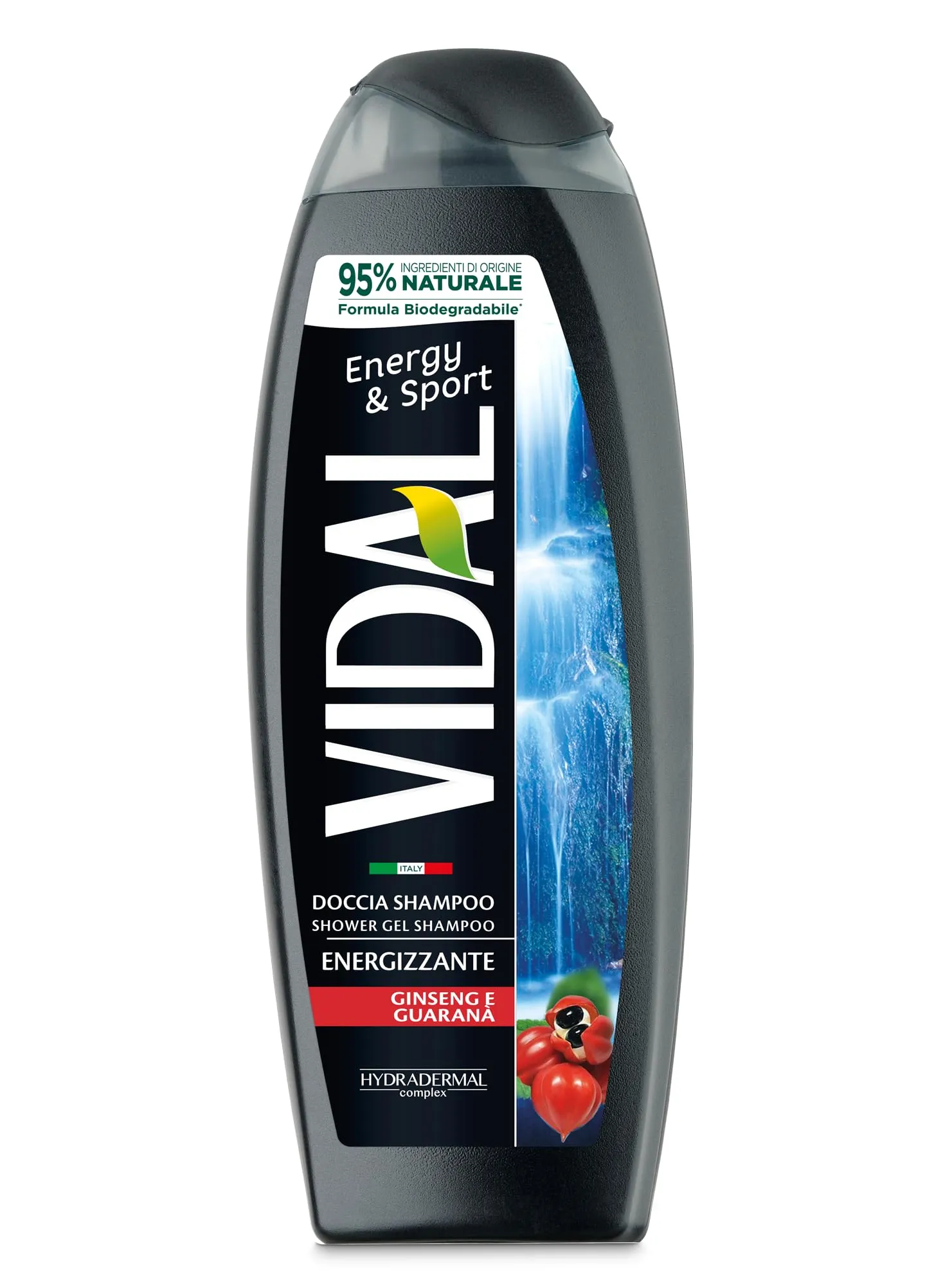 Vidal - Docciaschiuma Energy & Sport, Formula Energizzante, con estratti di Ginseng e Guaranà, Dermatologicamente Testato, 250ml