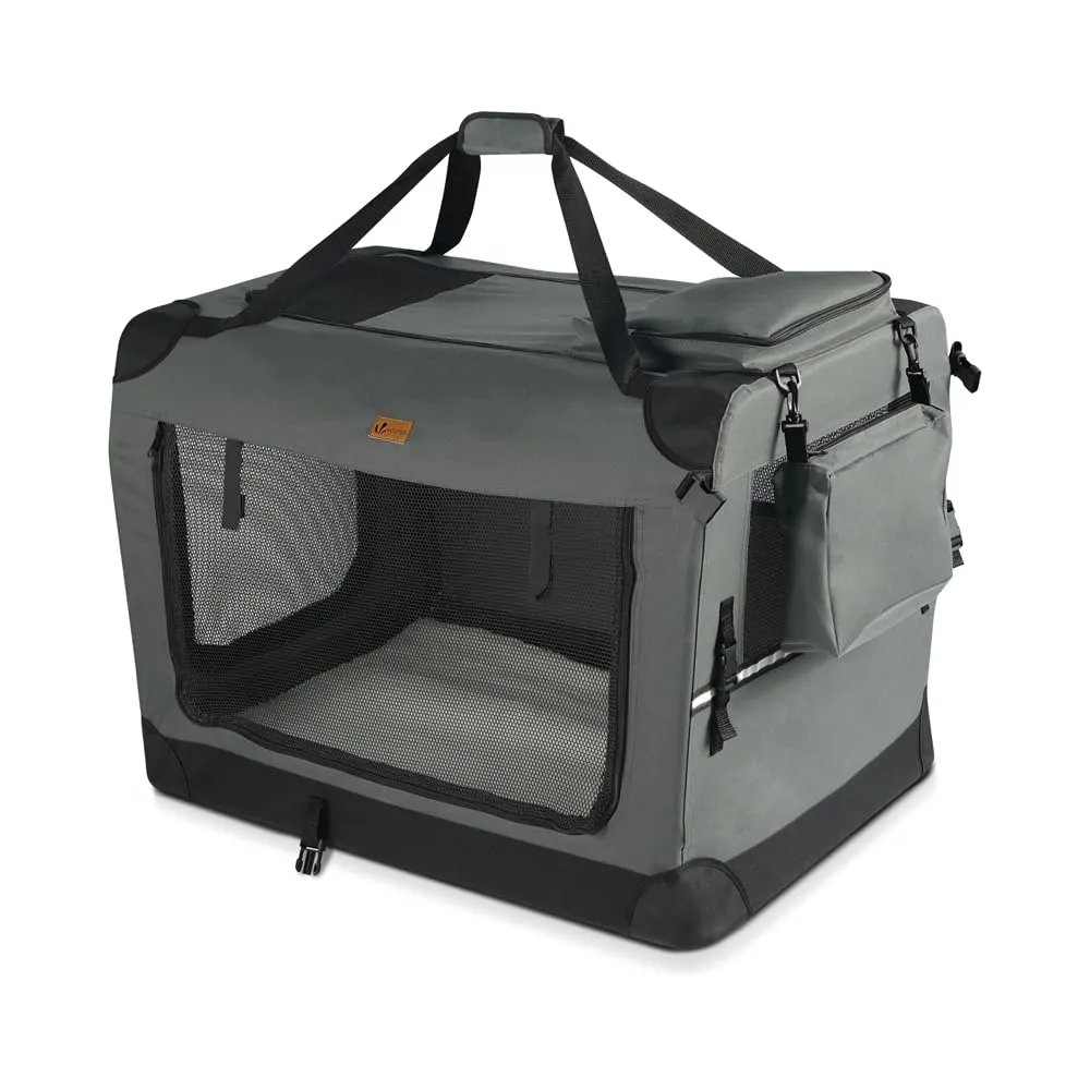 VOUNOT® Trasportino per Cani Gatti Borsa da Trasporto Cane con Materasso Morbido Striscia Riflettente, Box Scatola Pieghevole Viaggio per Animali Domestici, Portabile Traspirante, (M)60x44x44cm Grigio