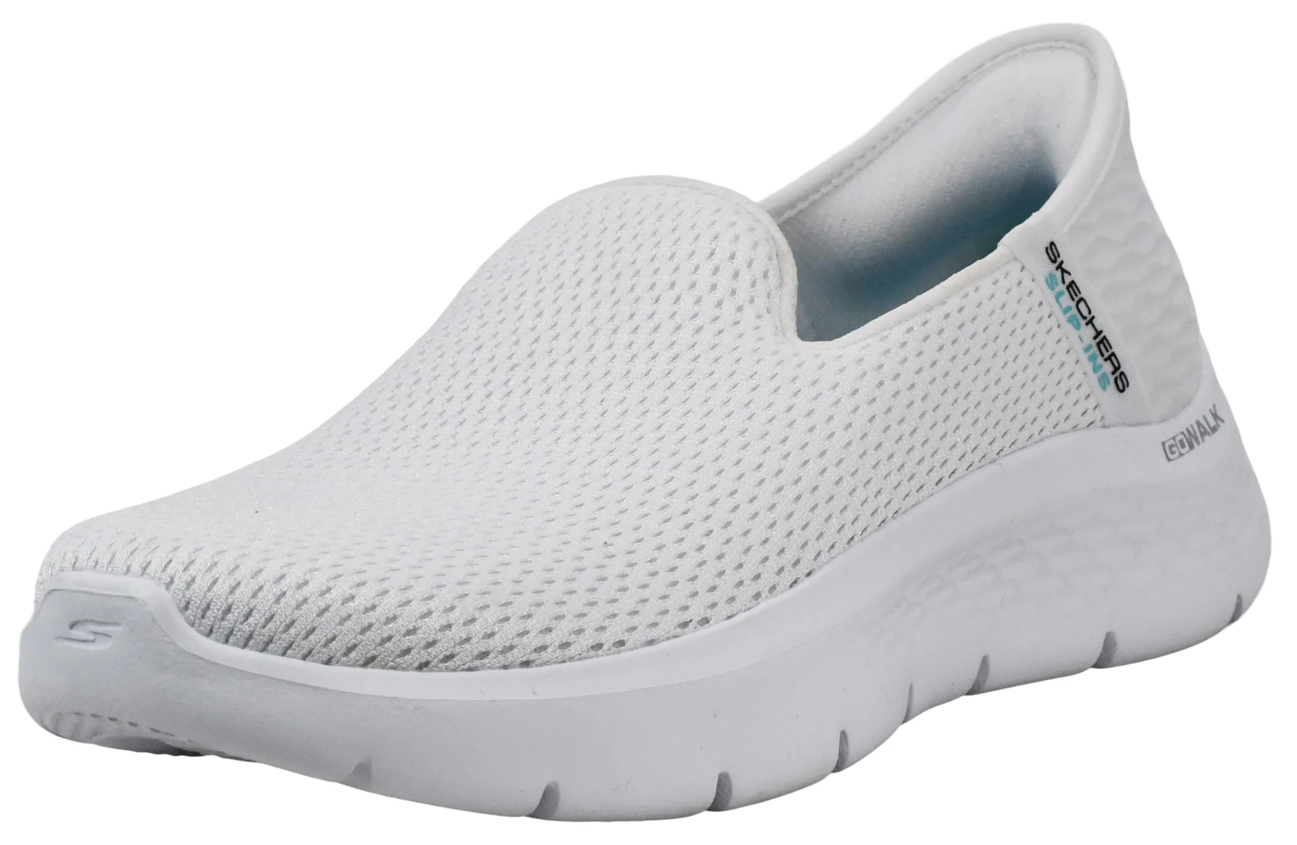 Skechers Donna Go Walk Flex Grand Entry Slip-In Trainers, Off White Textile/Trim, 37.5 EU Larga