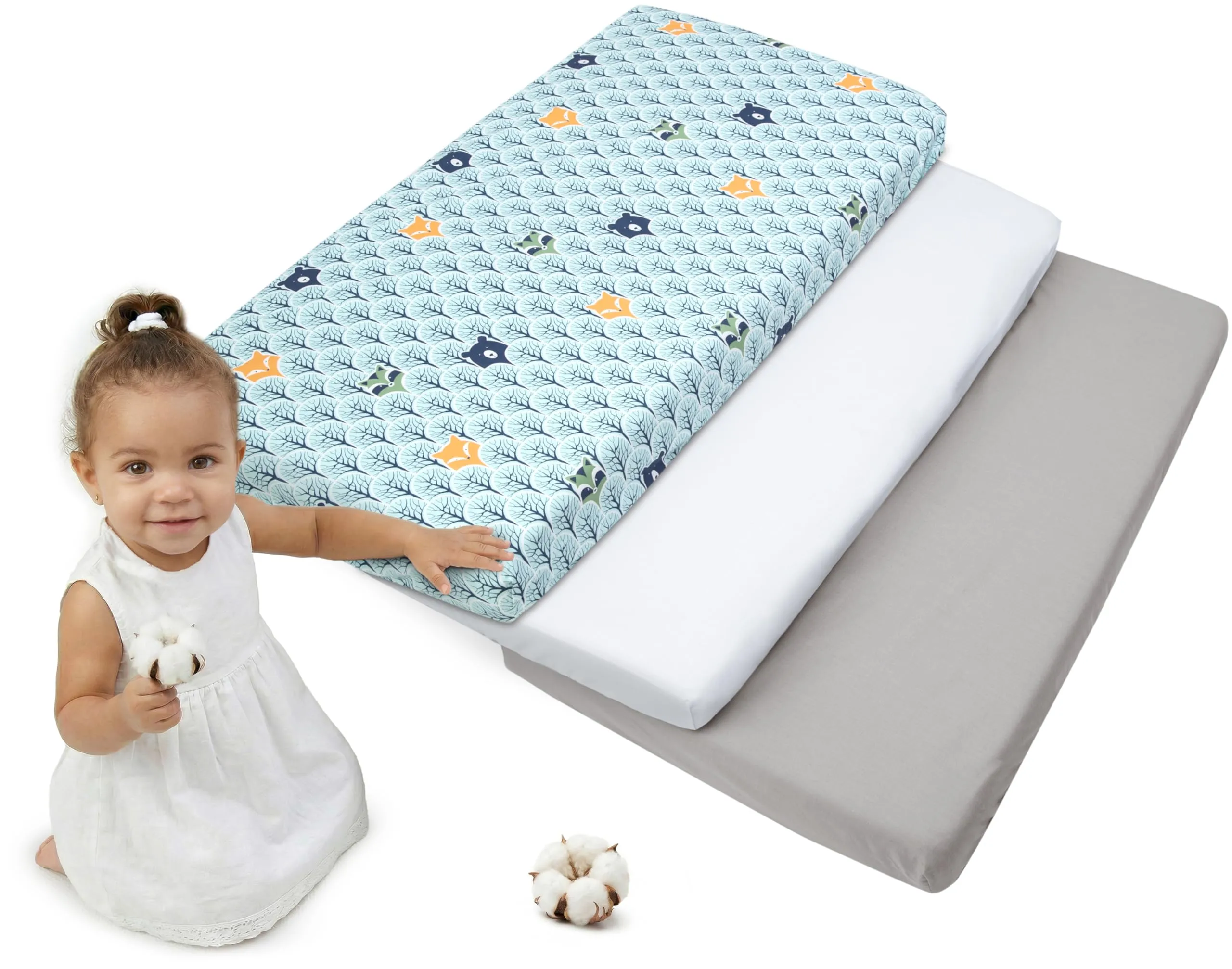 Medi Partners Lenzuola Lettino Set 3 Neonato 60x120-100% Cotone Lenzuolo con Angoli Culla Coprimaterasso fitted Materassino Sheet Letto Bambino Lenzuolino (Foresta-Bianco-Grigio)