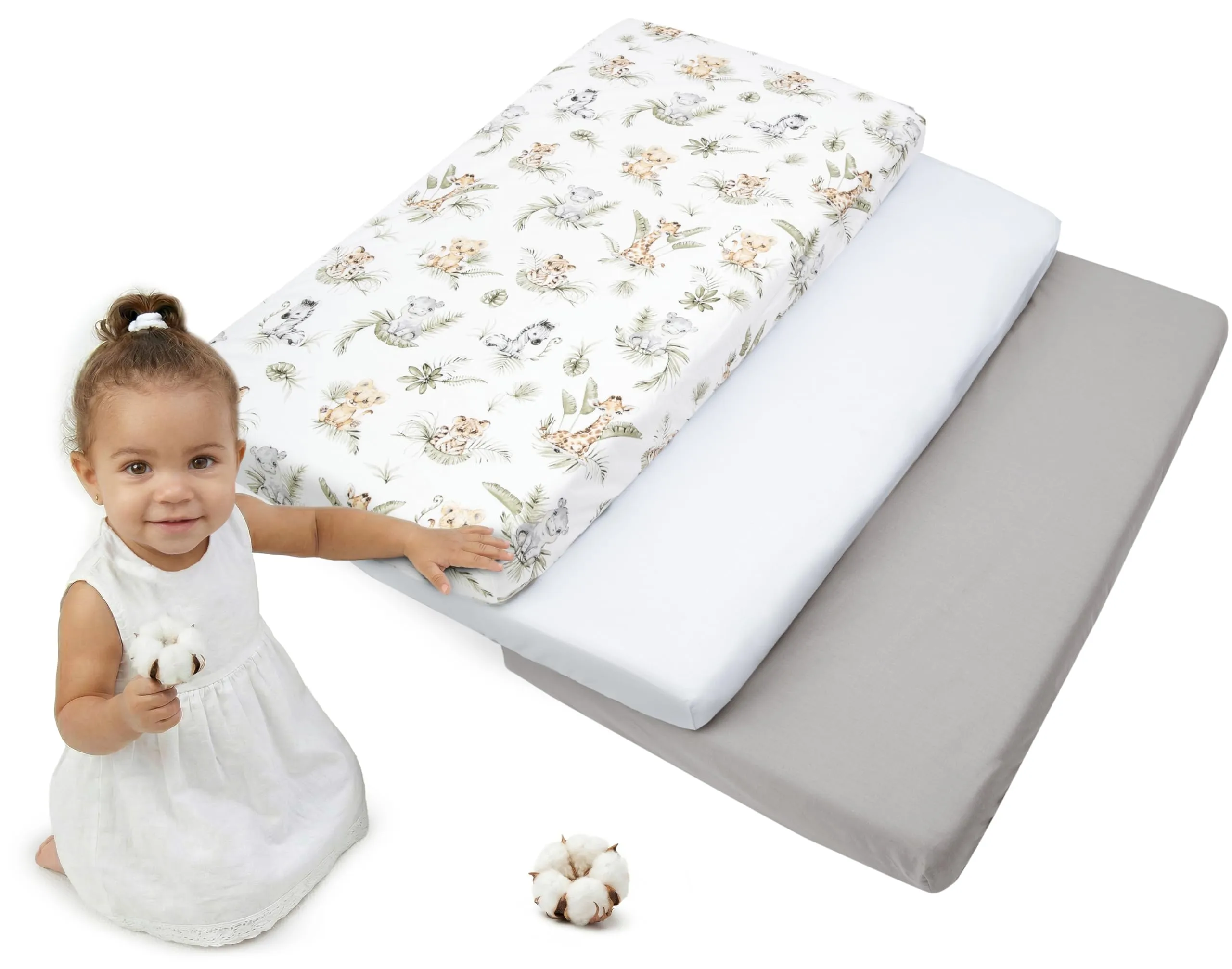 Medi Partners Lenzuola Lettino Set 3 Neonato 60x120-100% Cotone Lenzuolo con Angoli Culla Coprimaterasso fitted Materassino Sheet Letto Bambino Lenzuolino (Safari-Bianco-Grigio)