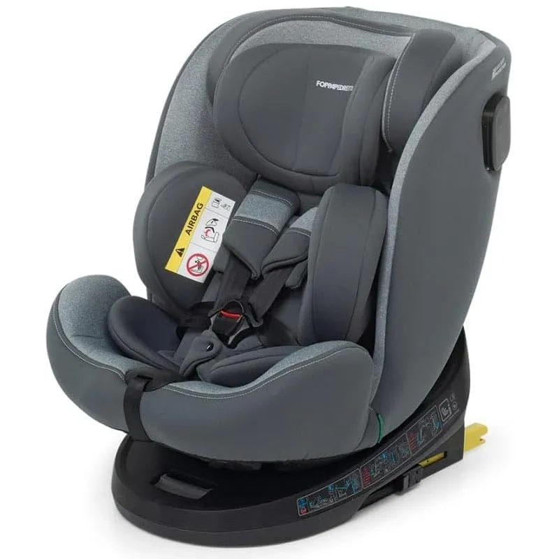 Foppapedretti Seggiolino Auto Circle I-Size, Seduta Girevole a 360°, per bambini da 40 a 150 cm di altezza, 0-12 anni, conforme ECE R129, Fissaggio Isofix e TopTether, Safe Body Protection, Silver