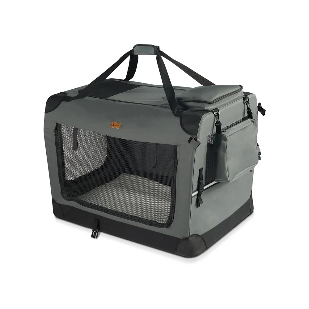 VOUNOT® Trasportino per Cani Gatti Borsa da Trasporto Cane con Materasso Morbido Striscia Riflettente, Box Scatola Pieghevole Viaggio per Animali Domestici, Portabile Traspirante, (S)50x35x36cm Grigio