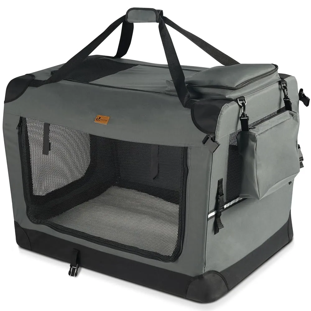 VOUNOT® Trasportino per Cani Gatti Borsa Trasporto Cane con Materasso Morbido Striscia Riflettente, Box Scatola Pieghevole Viaggio per Animali Domestici, Portabile Traspirante, (XL) 82x60x60cm Grigio