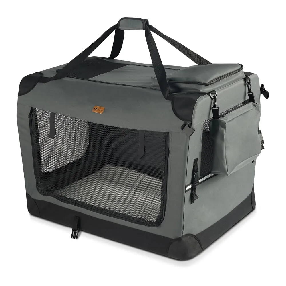 VOUNOT® Trasportino per Cani Gatti Borsa da Trasporto Cane con Materasso Morbido Striscia Riflettente, Box Scatola Pieghevole Viaggio per Animali Domestici, Portabile Traspirante, (L)70x52x52cm Grigio