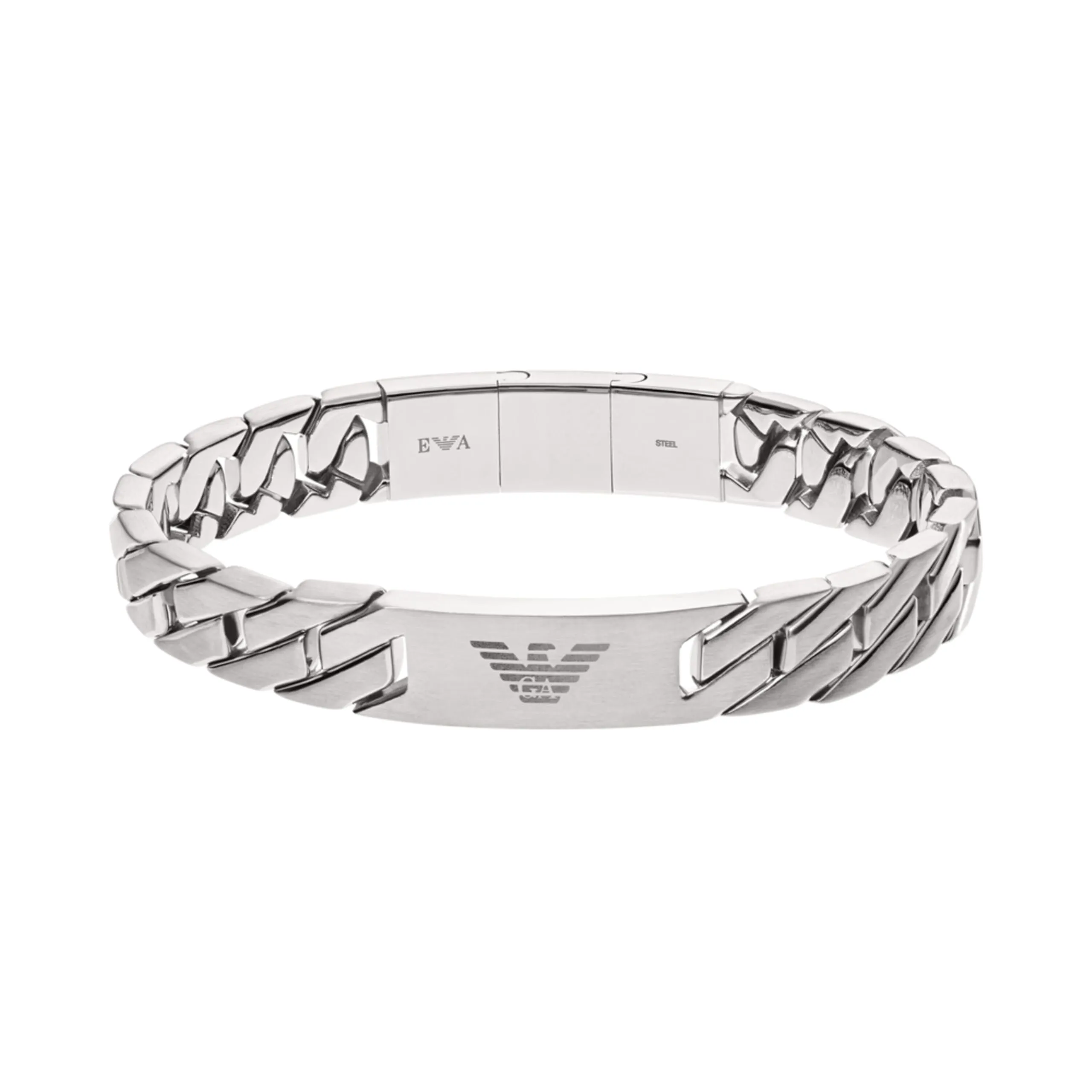 Emporio Armani Bracciale da uomo in acciaio inossidabile con chiusura a moschettone, a cursore o a magnete, Grigio argento