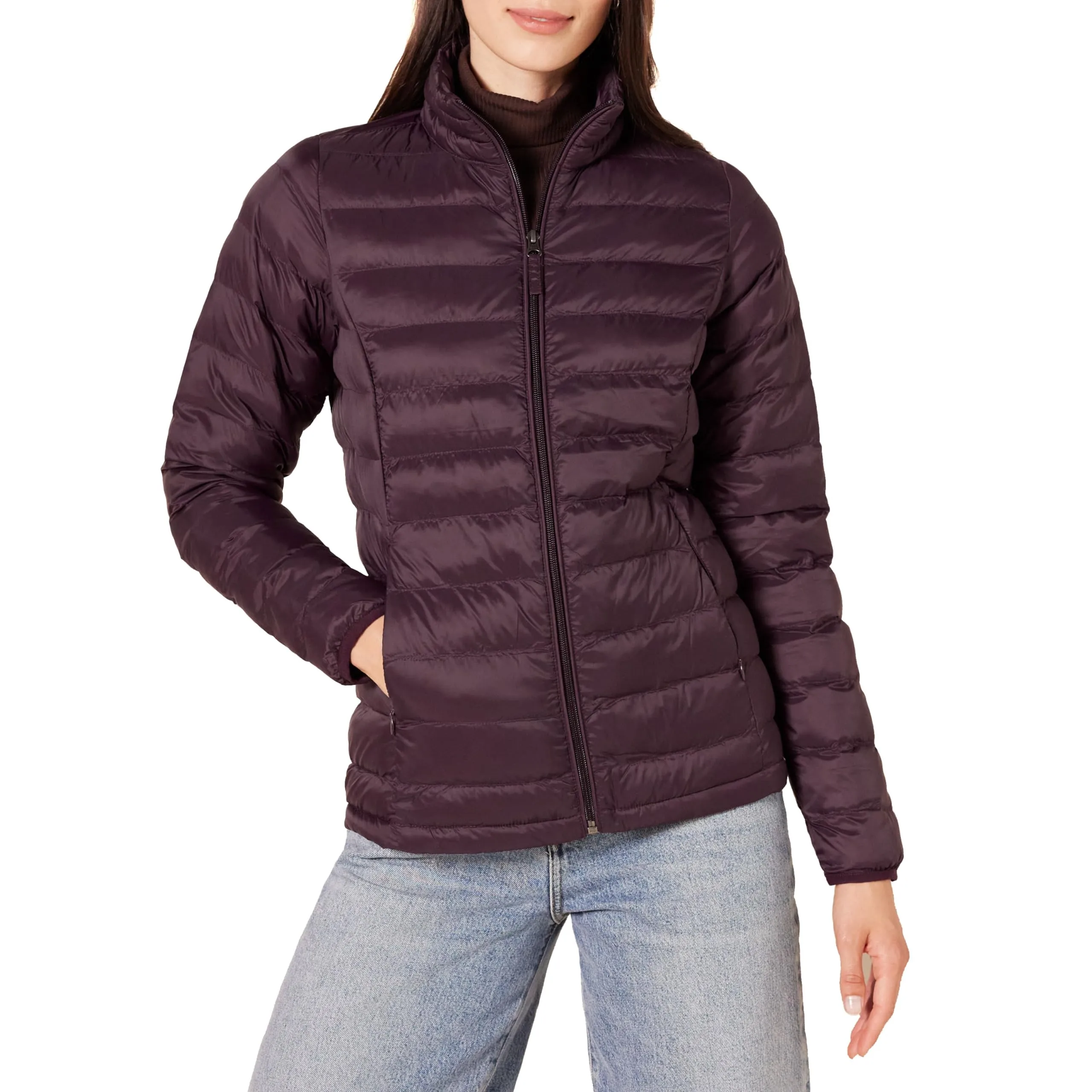 Amazon Essentials Piumino leggero a maniche lunghe resistente all'acqua ripiegabile (disponibile in taglie forti) Donna, Bordeaux, L